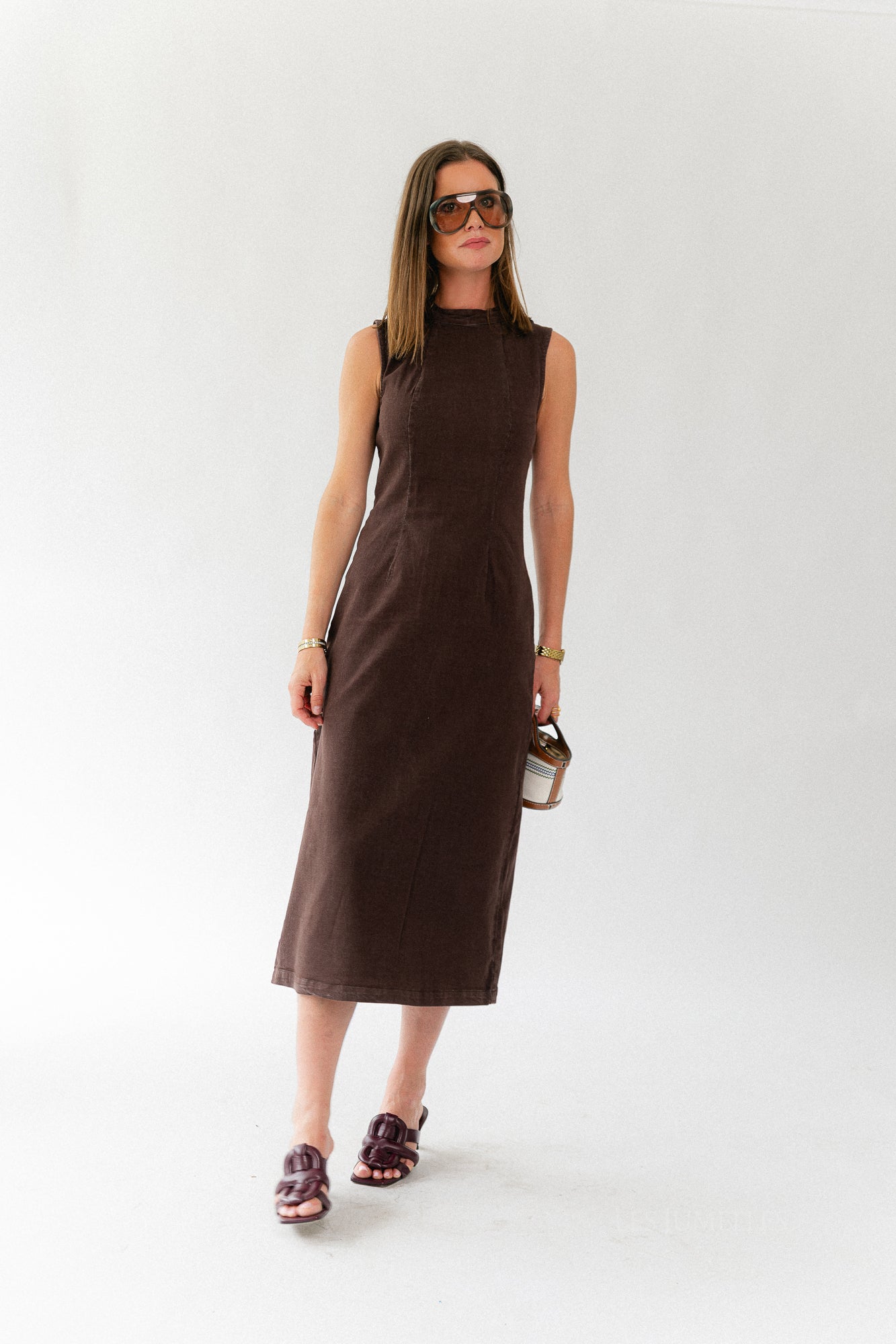 VINona SL midi colour denim dress coffee bean