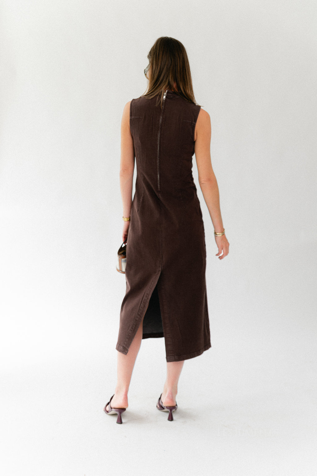 VINona SL midi colour denim dress coffee bean