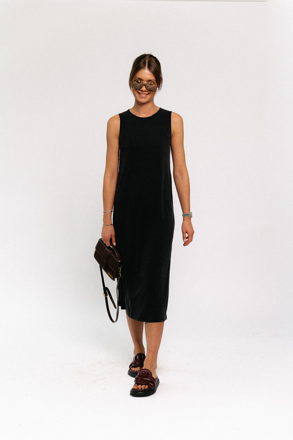 VIModala O-neck SL midi dress black