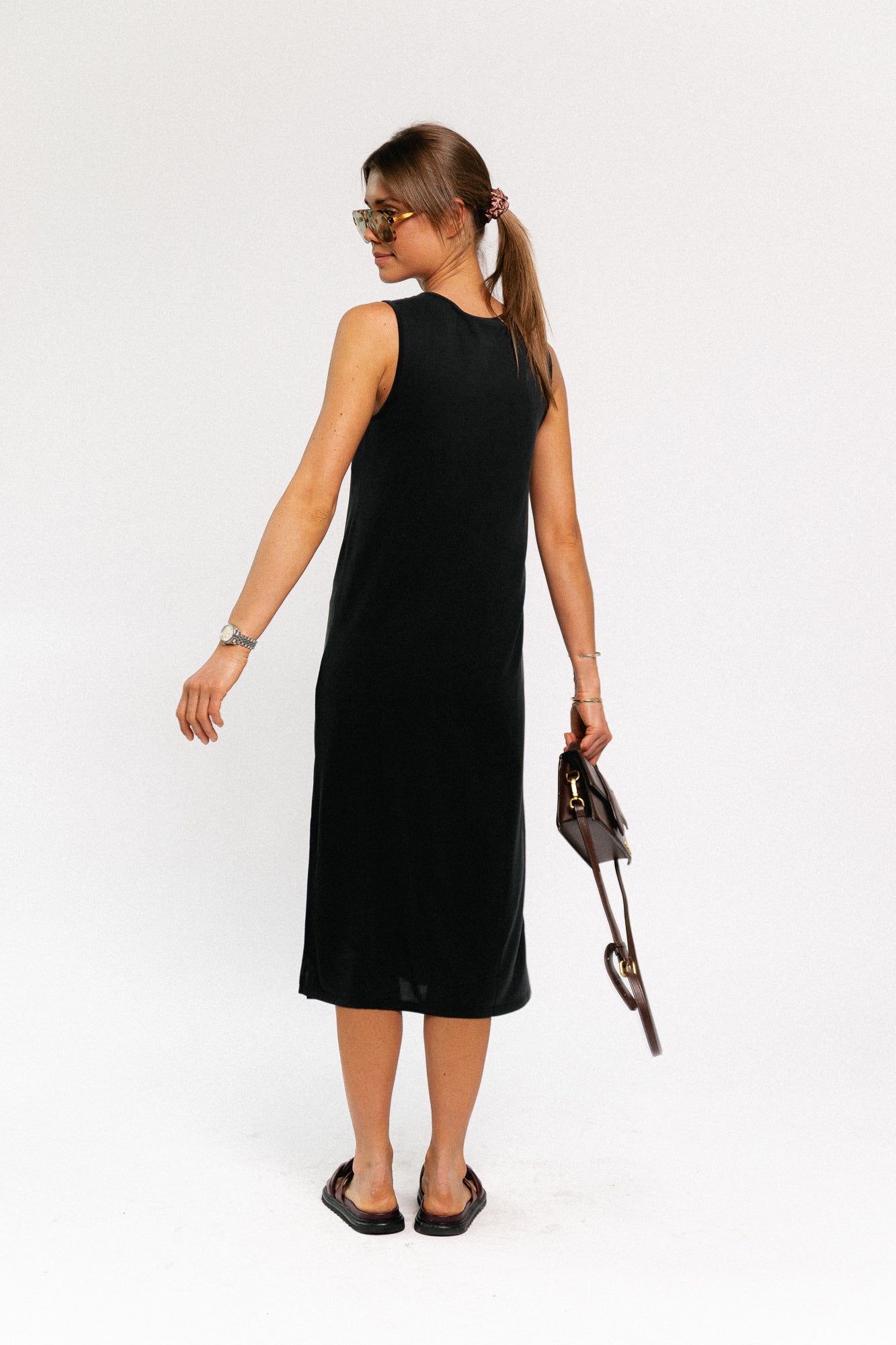 VIModala O-neck SL midi dress black