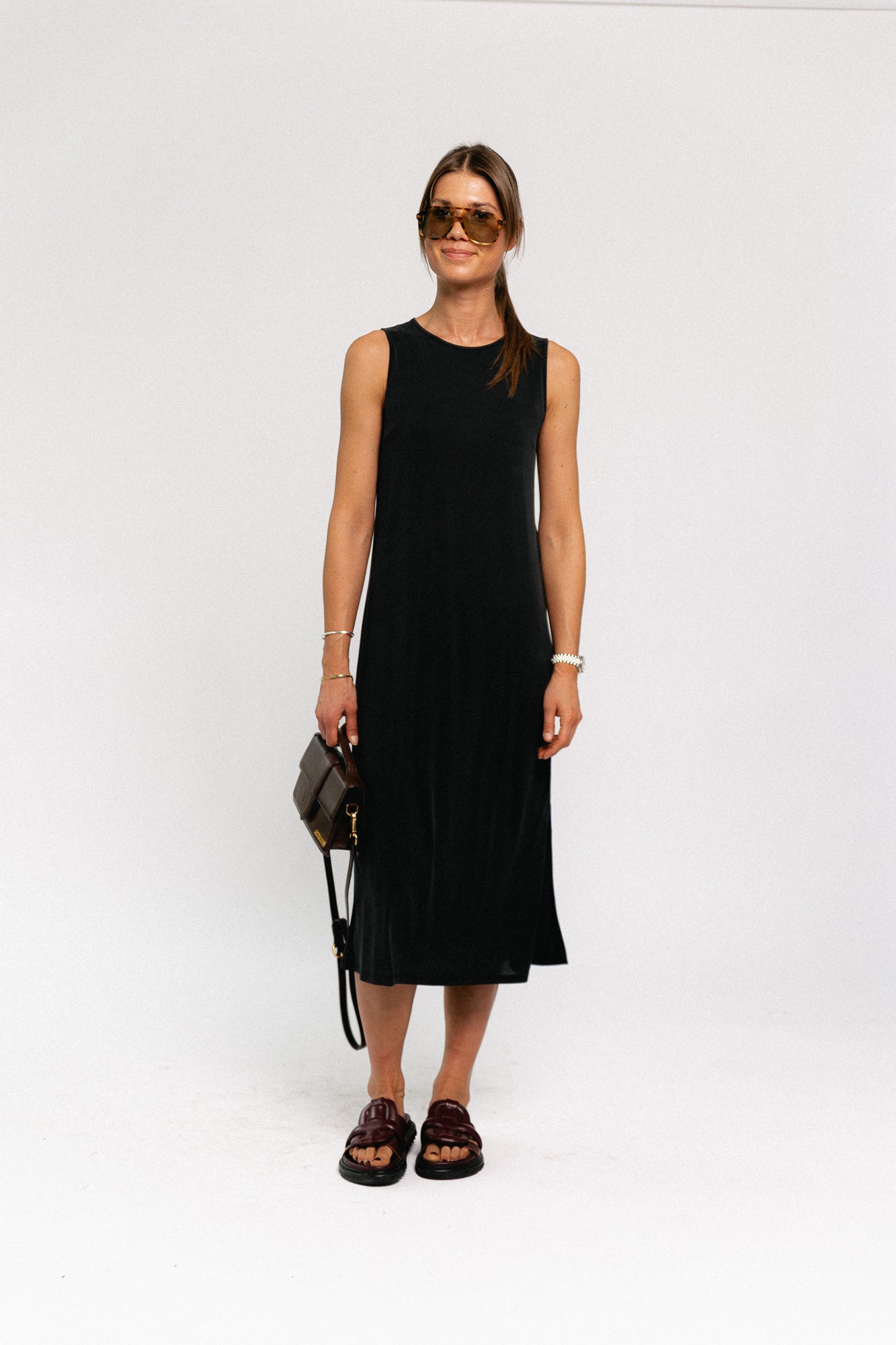 VIModala O-neck SL midi dress black
