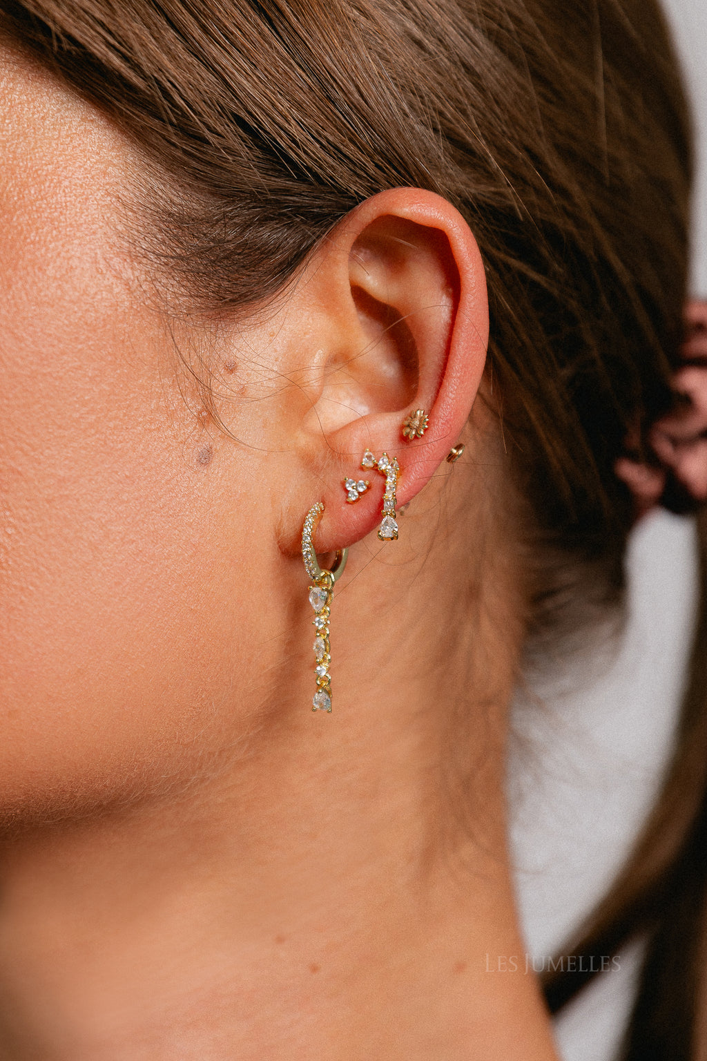 Drop & hoop earring set gold