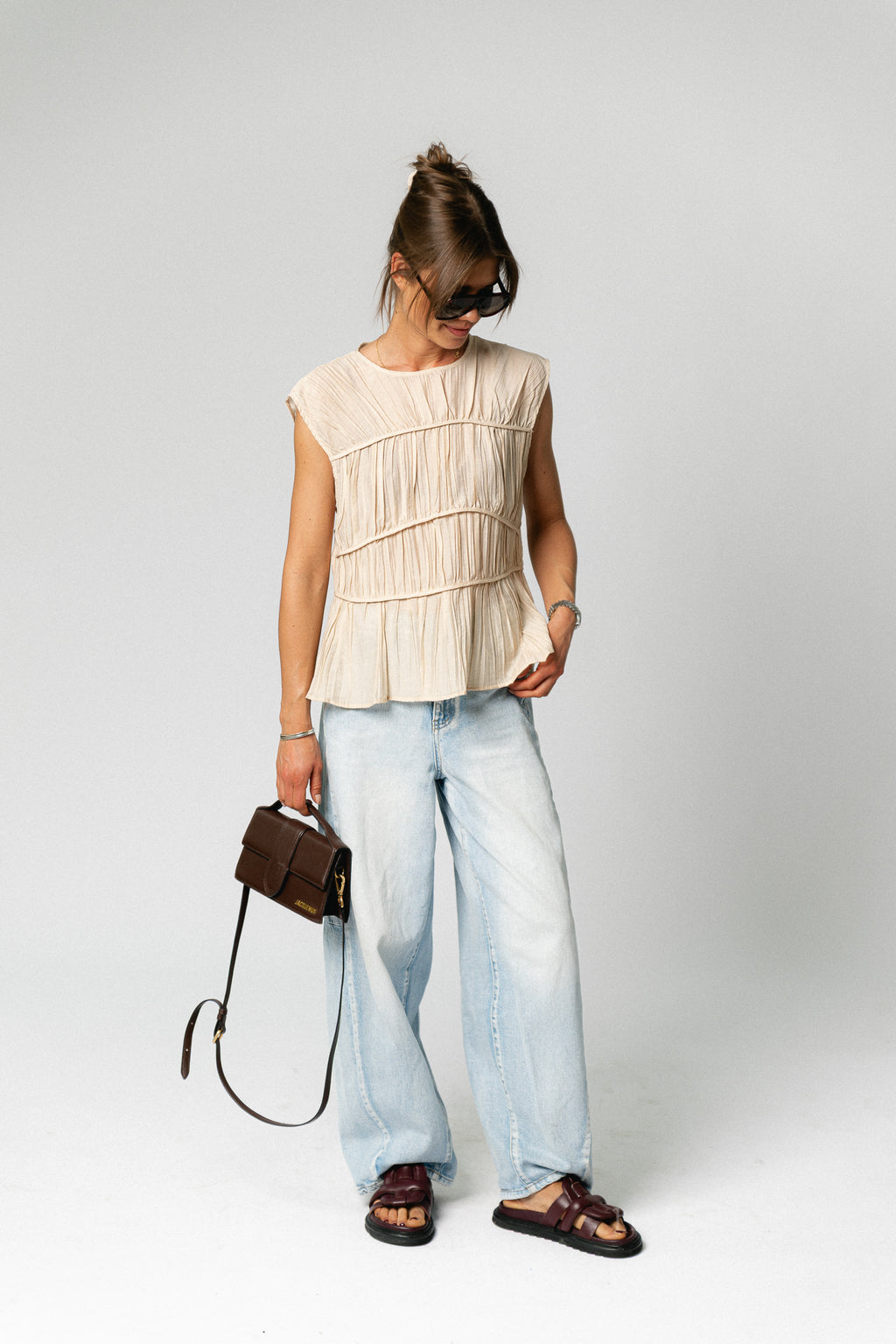 OBJMabel Brea SL O-neck top macadamia