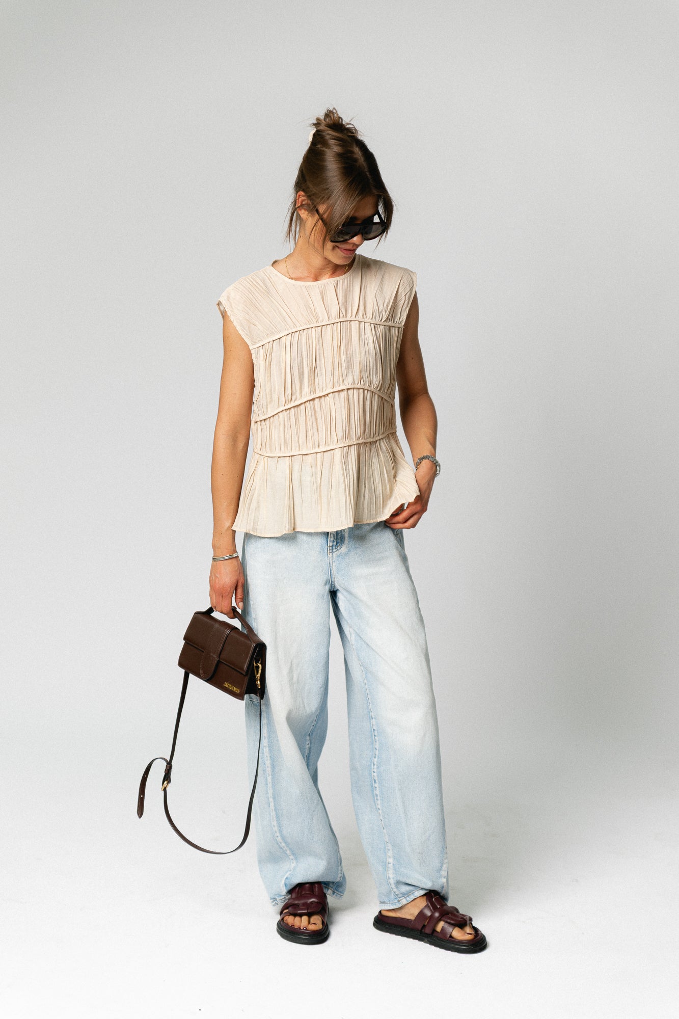 OBJMabel Brea SL O-neck top macadamia
