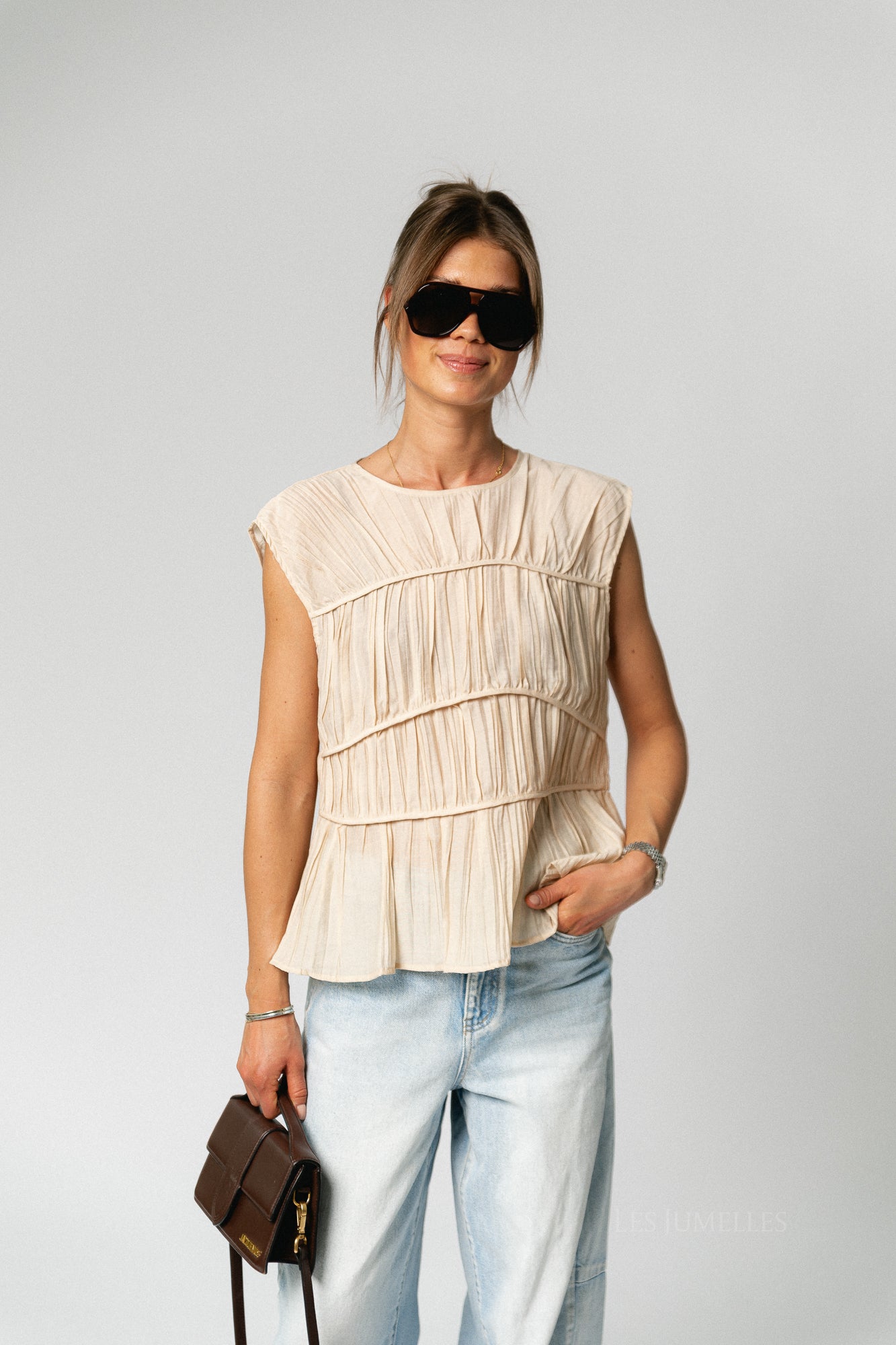 OBJMabel Brea SL O-neck top macadamia
