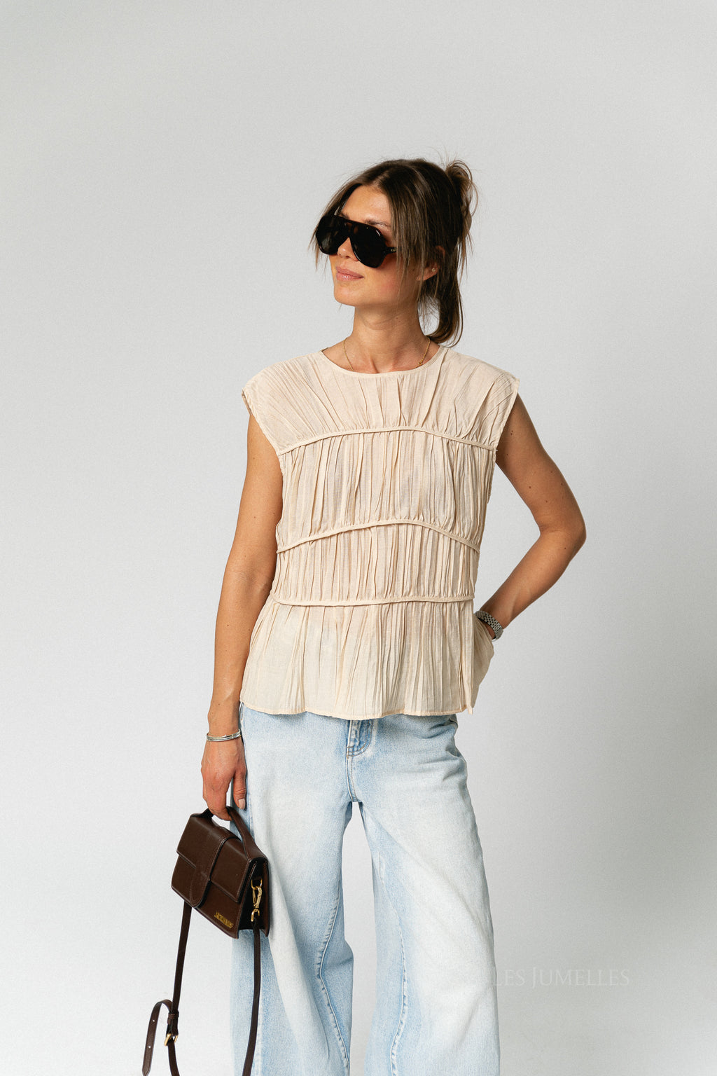 OBJMabel Brea SL O-neck top macadamia
