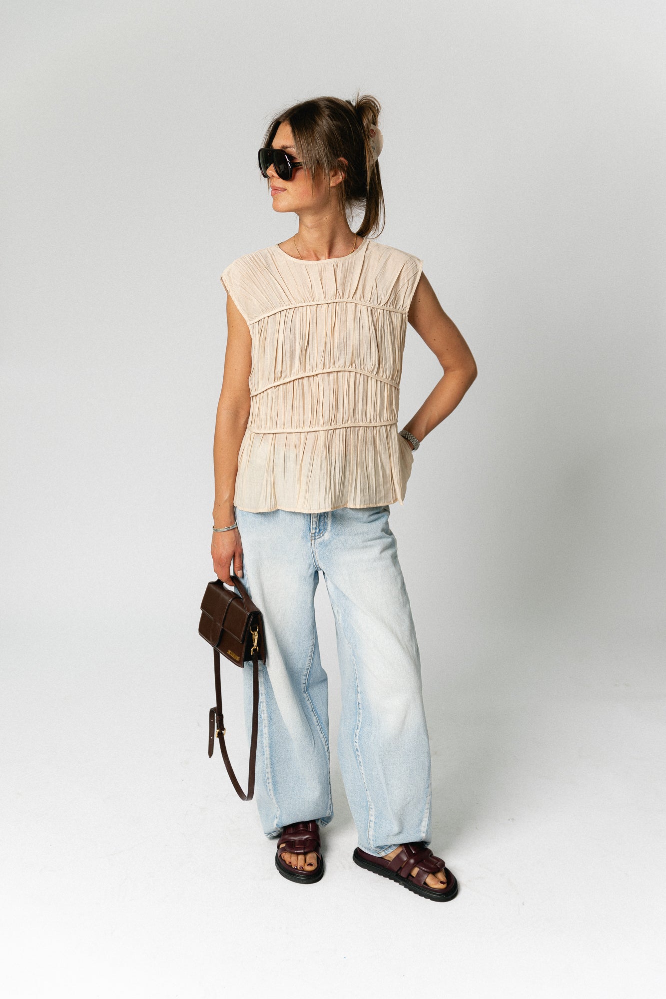 OBJMabel Brea SL O-neck top macadamia