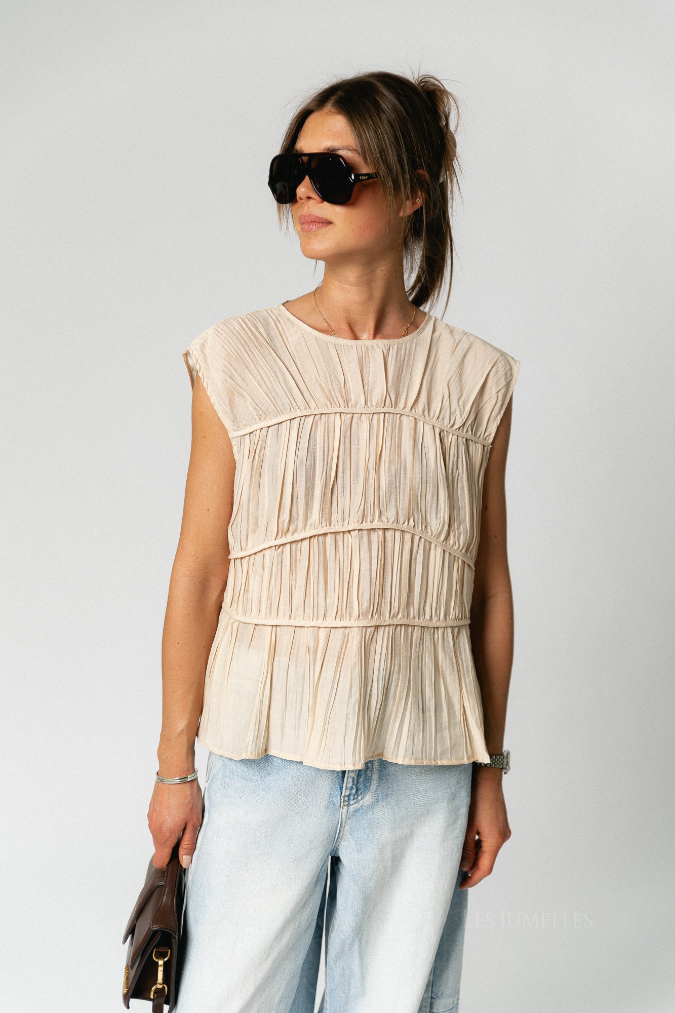 OBJMabel Brea SL O-neck top macadamia