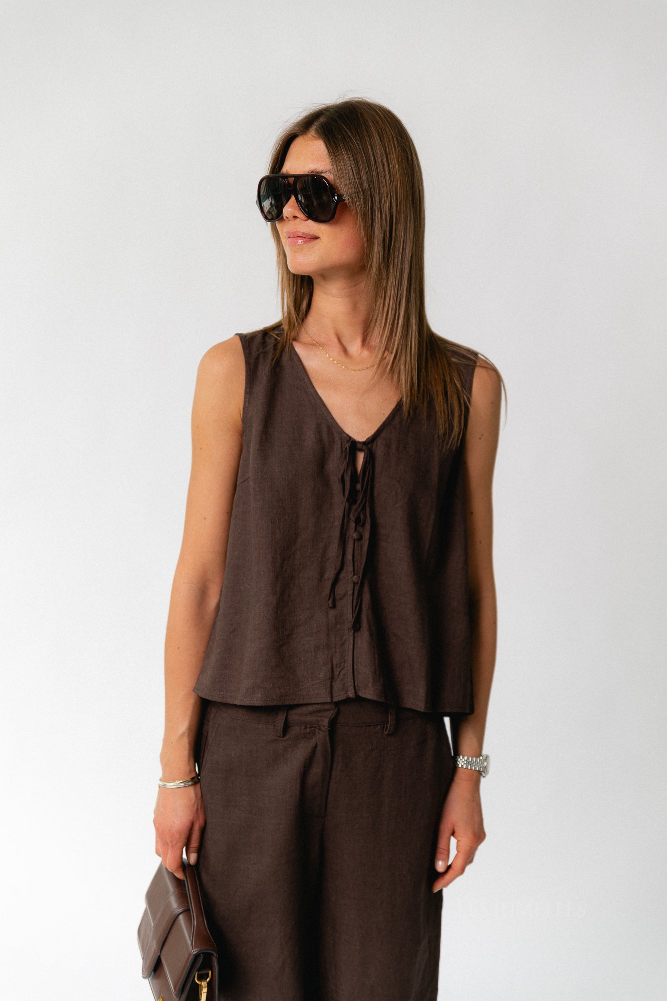 OBJVigga SL V-neck top seal brown