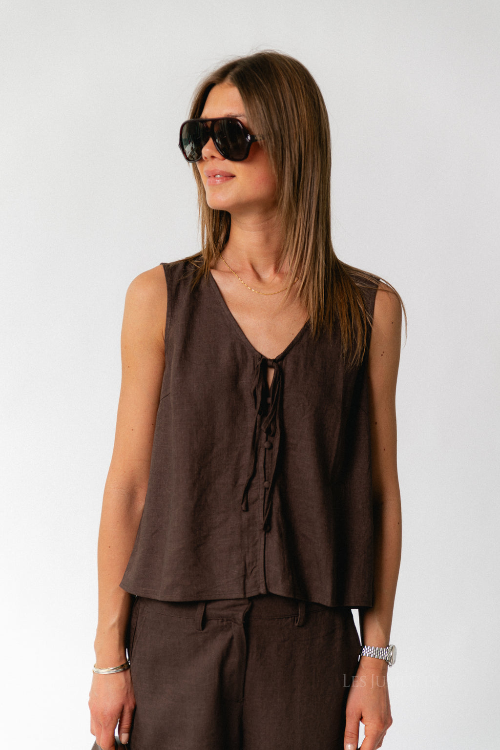 OBJVigga SL V-neck top seal brown