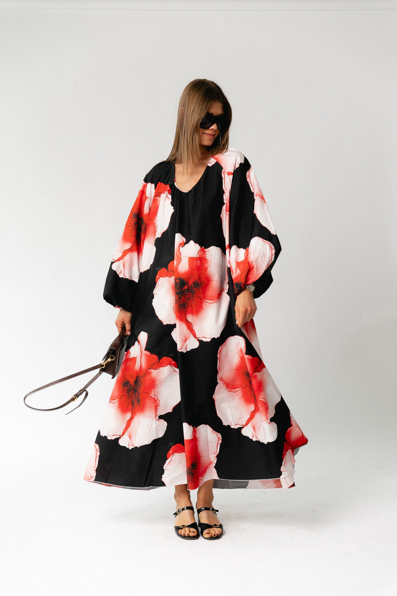 Brigitte floral maxi dress black/red