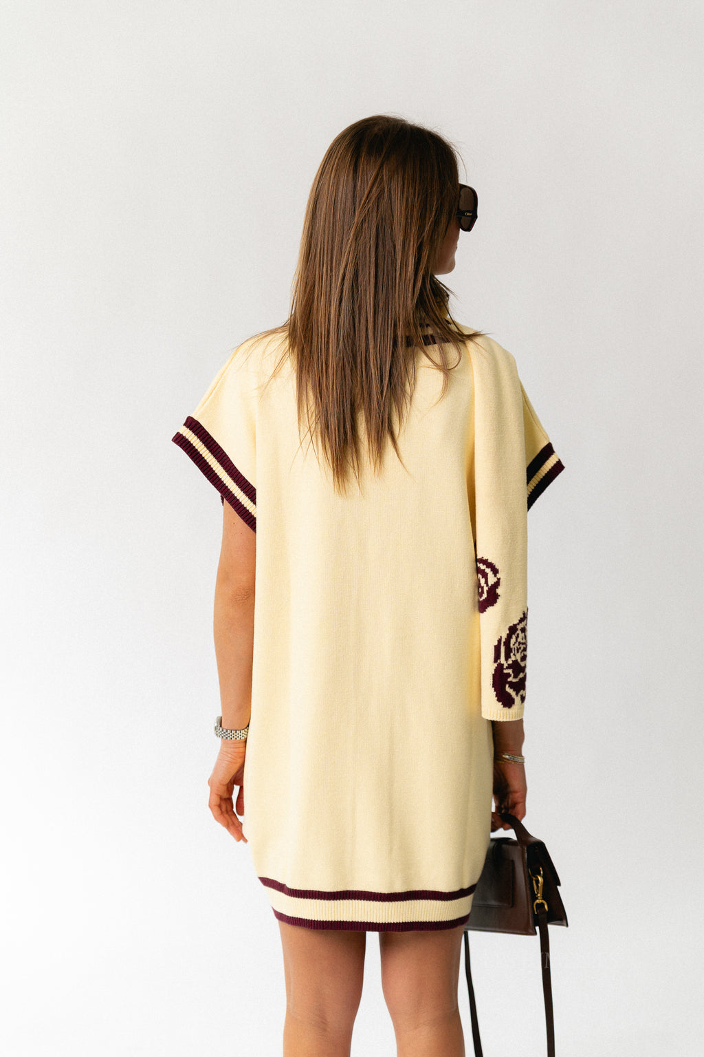 Margot knitted dress butter yellow/burgundy roses