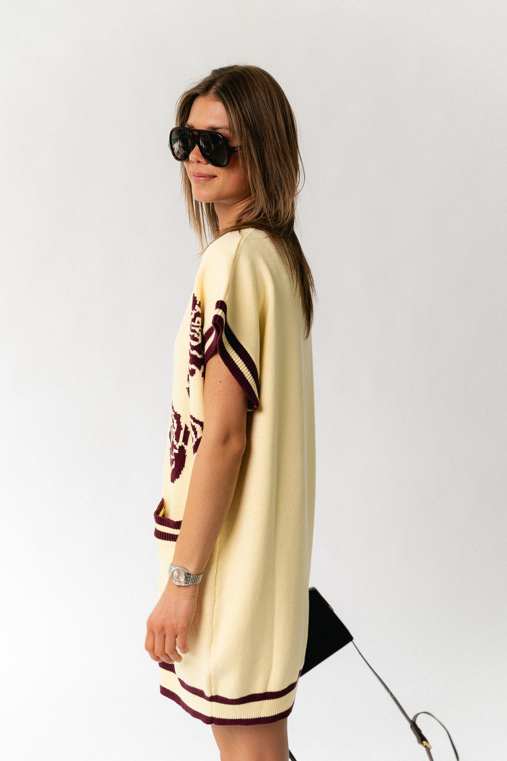 Margot knitted dress butter yellow/burgundy roses