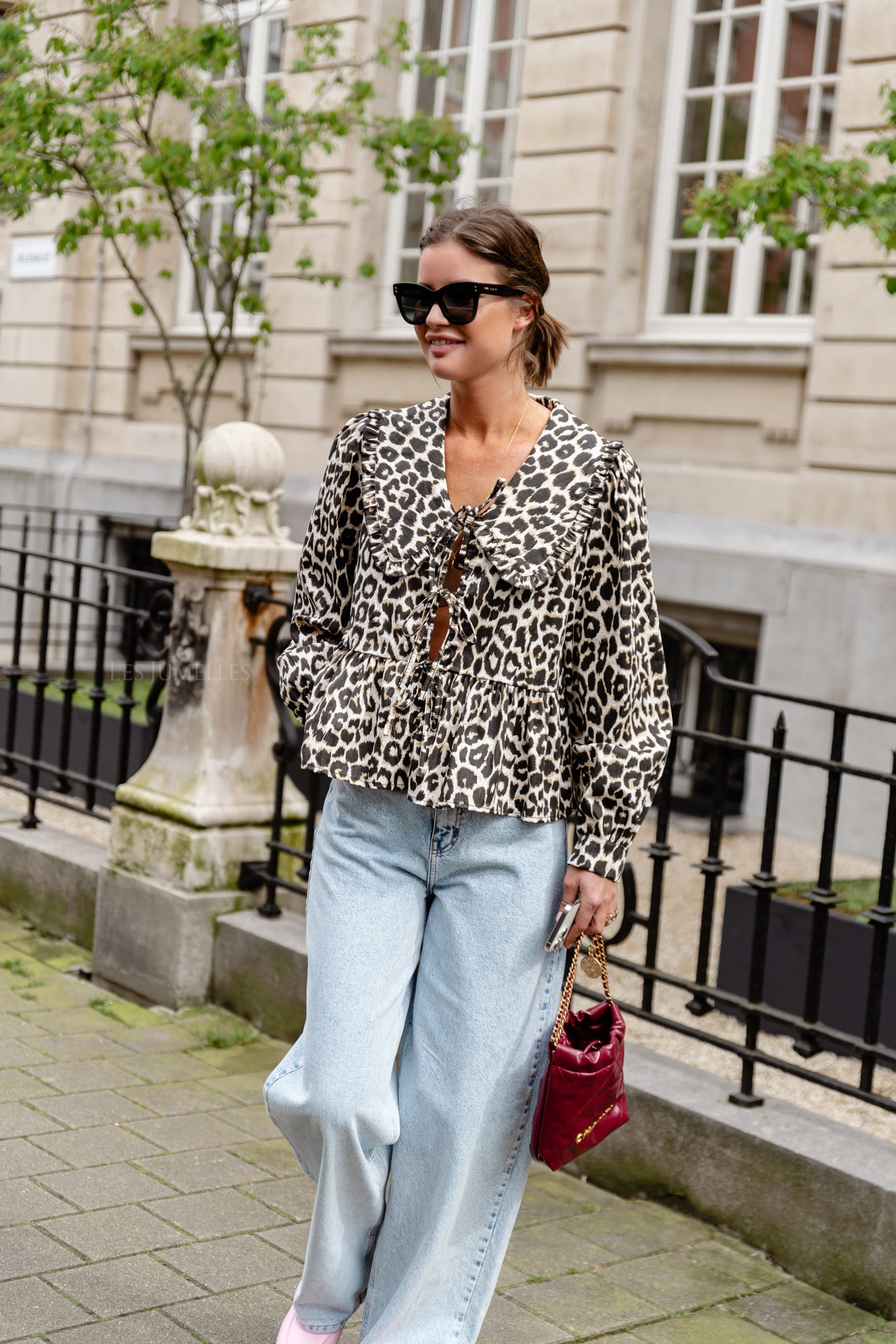 Elsie peplum tie blouse leopard