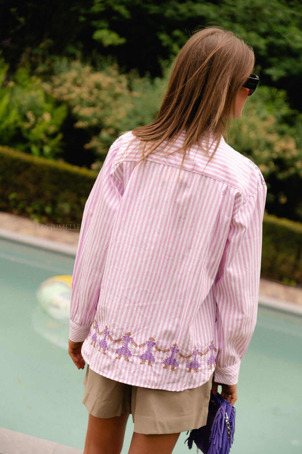 Capucine besticktes Hemd rosa Streifen