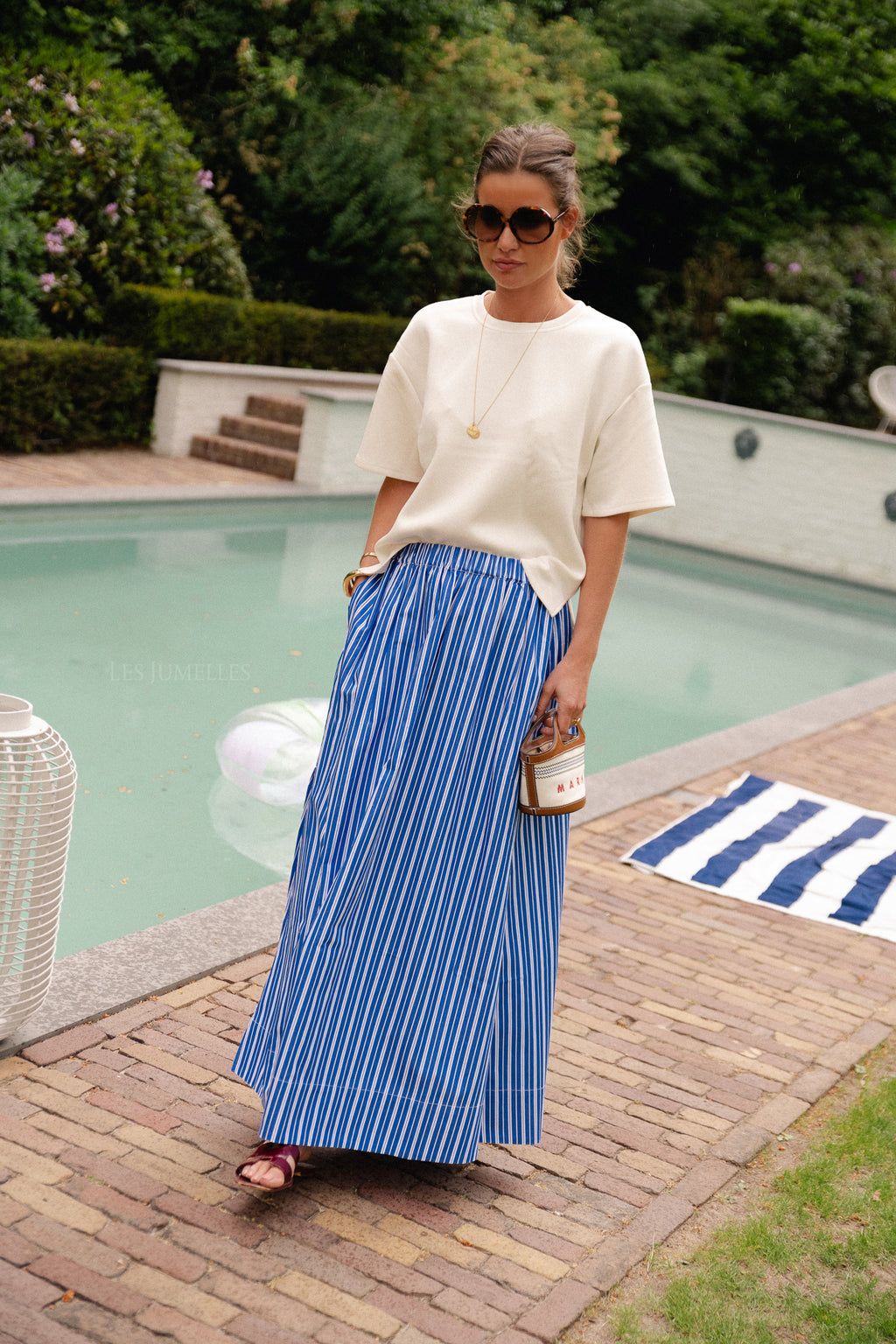 SLFFia HW striped ankle skit skirt dazzling blue/bright white