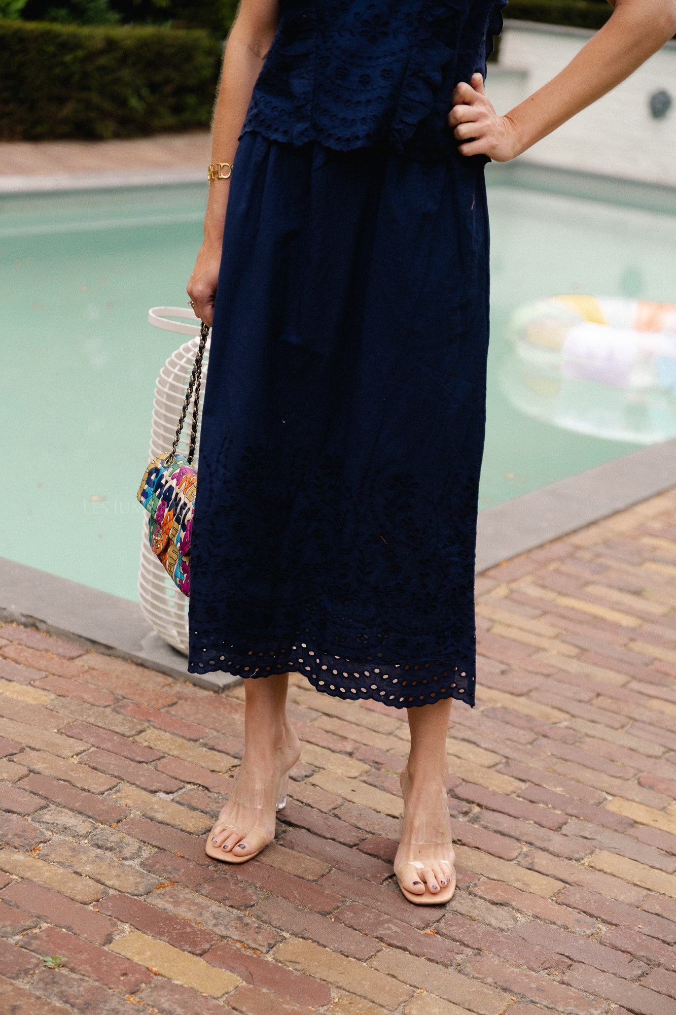 YASLuma HW long skirt navy blazer