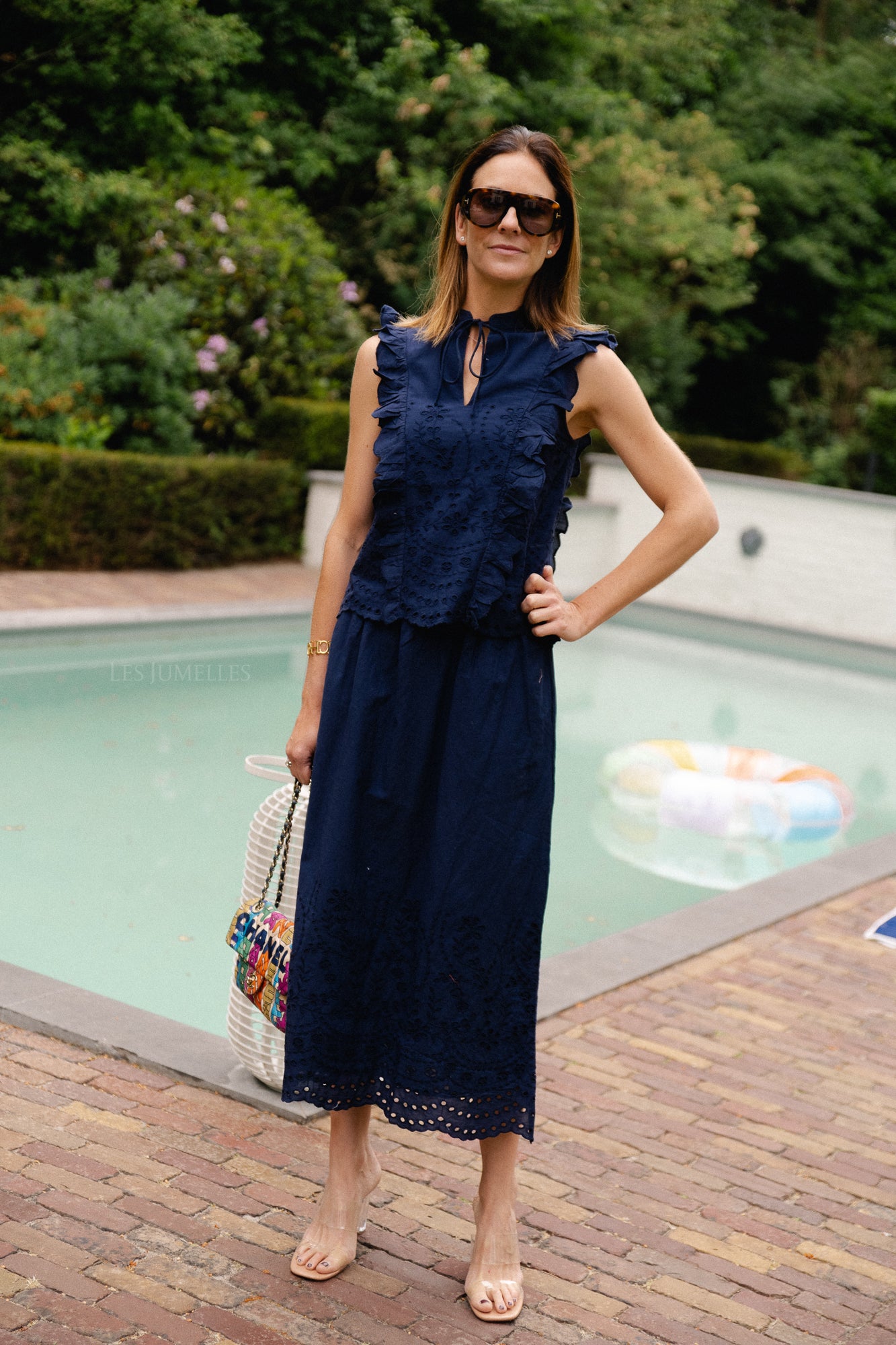 YASLuma HW long skirt navy blazer