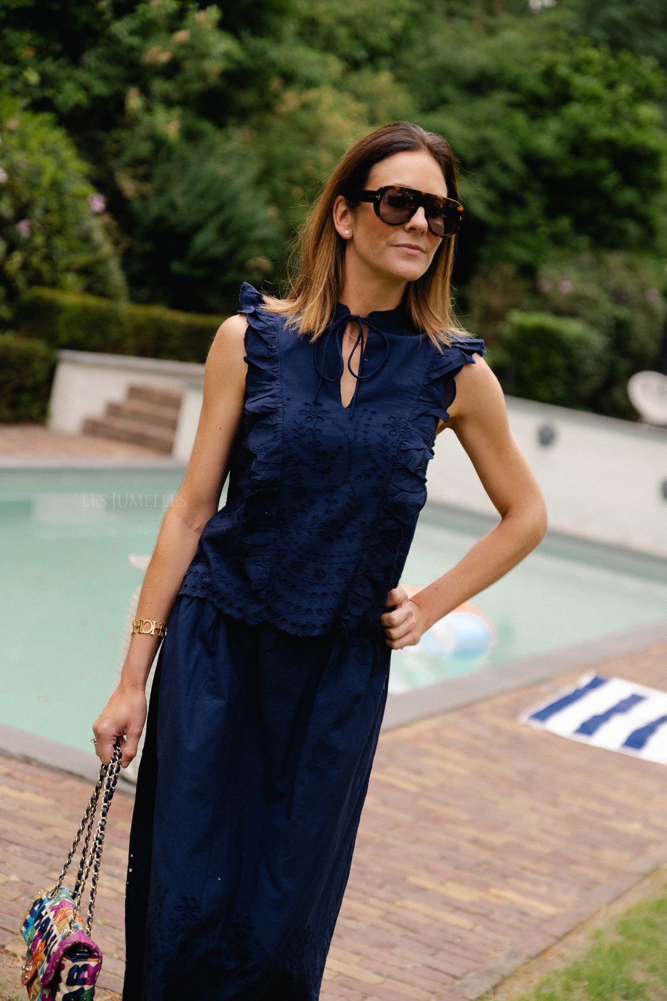 YASLuma HW long skirt navy blazer