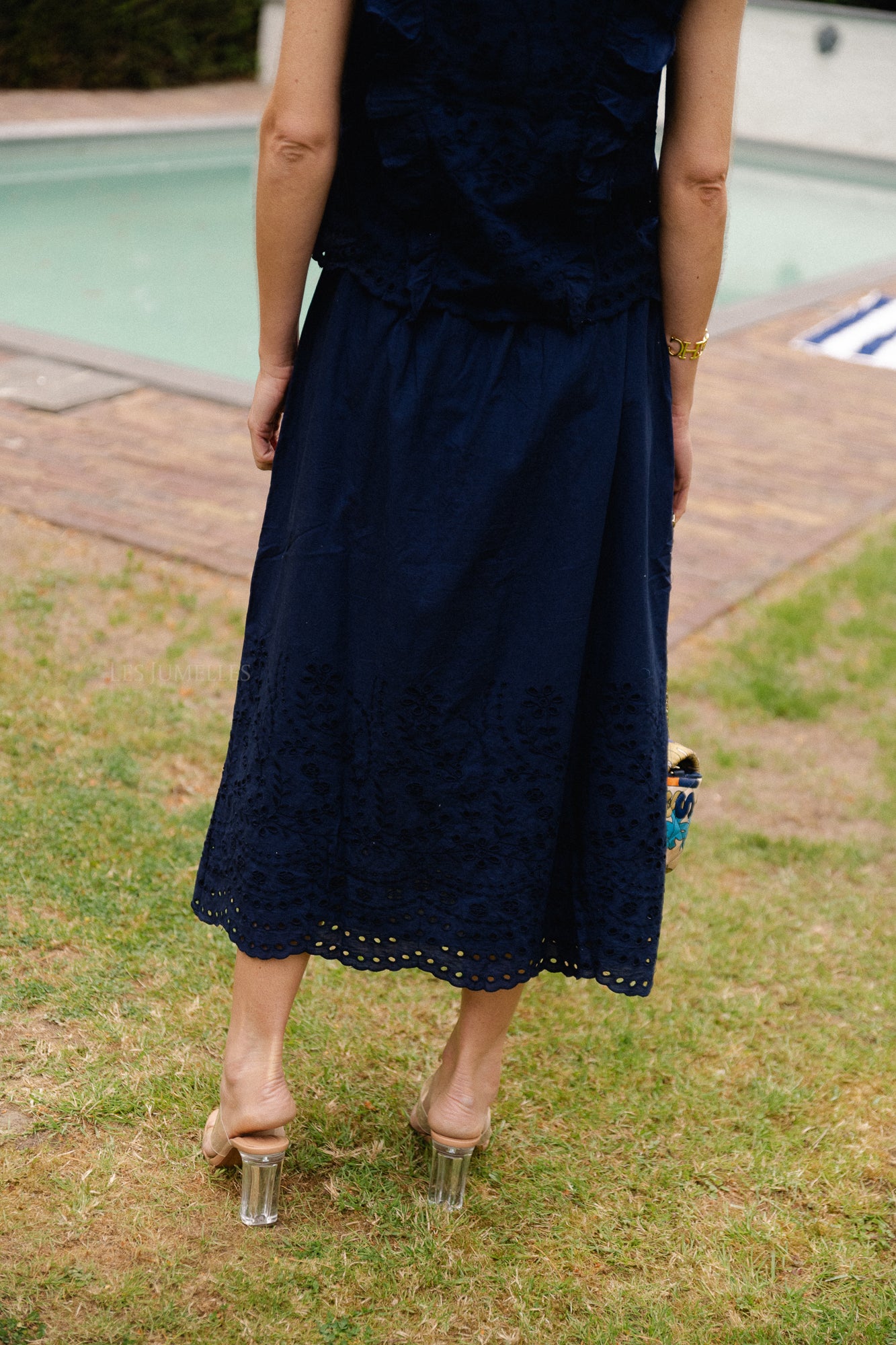 YASLuma HW long skirt navy blazer
