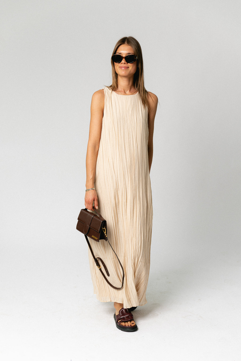 OBJMabel Brea SL O-neck long dress macadamia