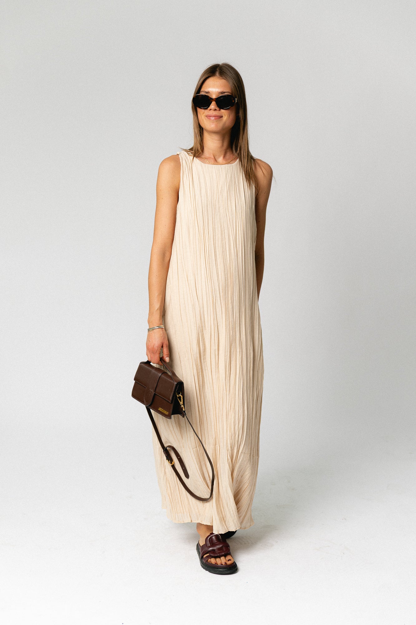 OBJMabel Brea SL O-neck long dress macadamia