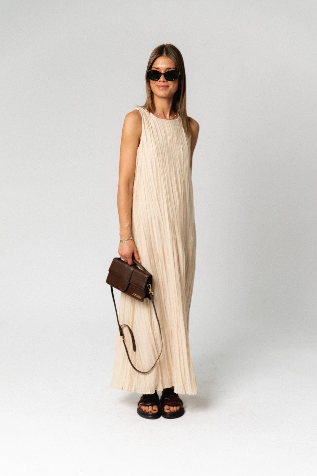 OBJMabel Brea SL O-neck long dress macadamia