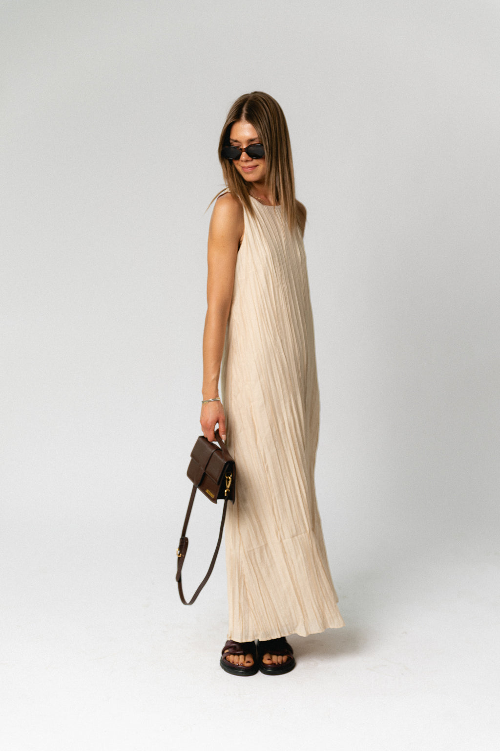 OBJMabel Brea SL O-neck long dress macadamia