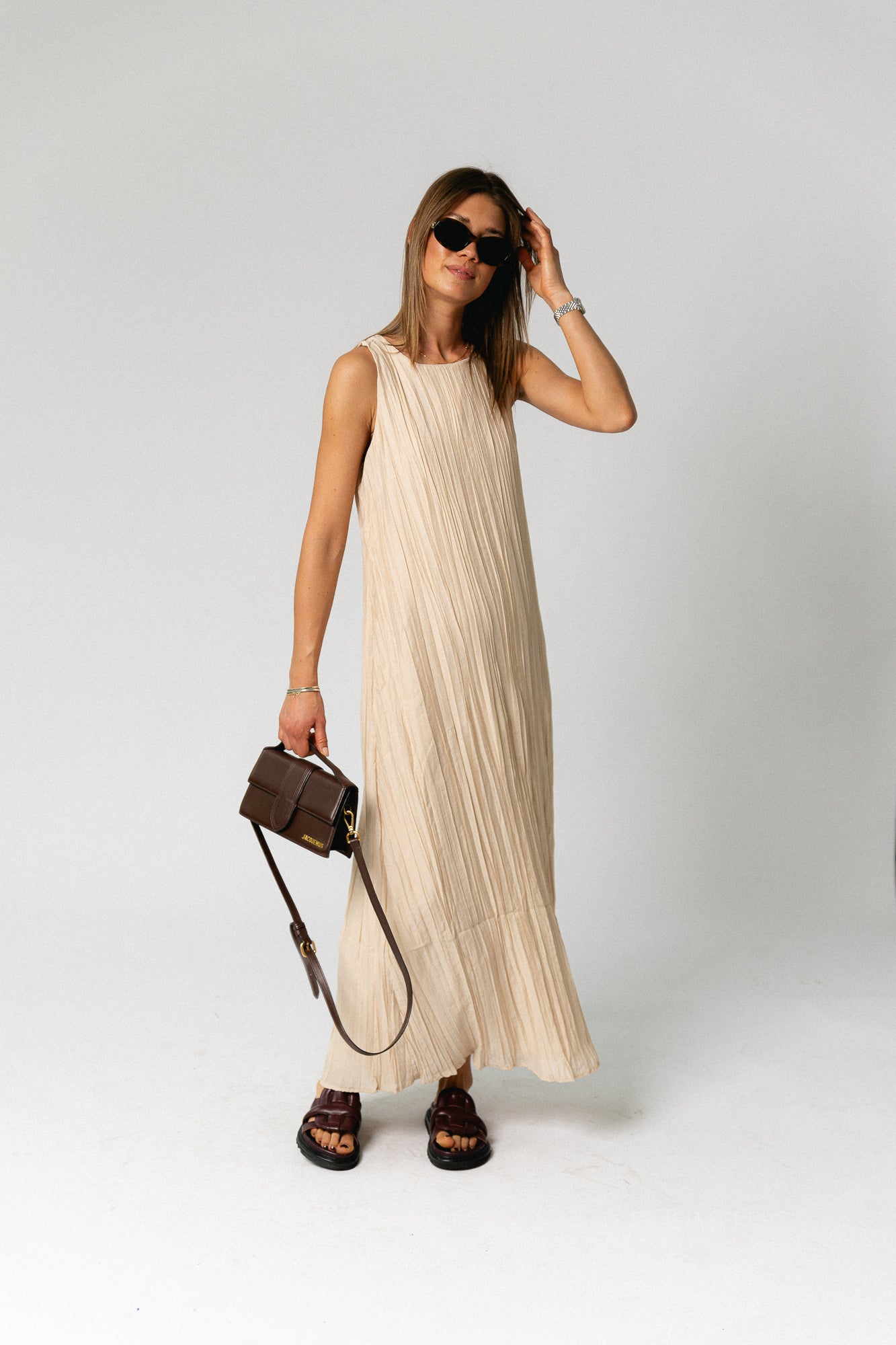 OBJMabel Brea SL O-neck long dress macadamia