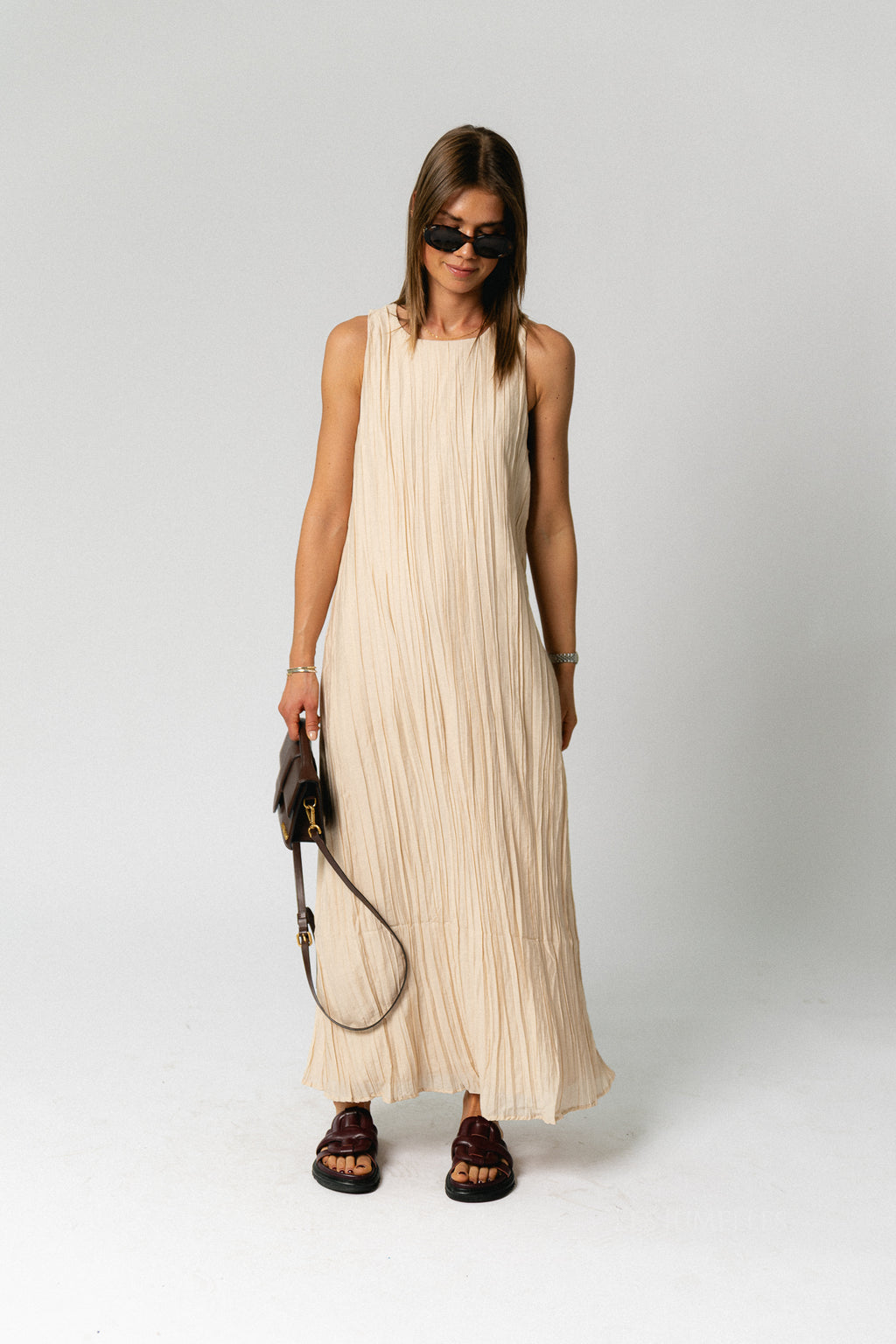 OBJMabel Brea SL O-neck long dress macadamia