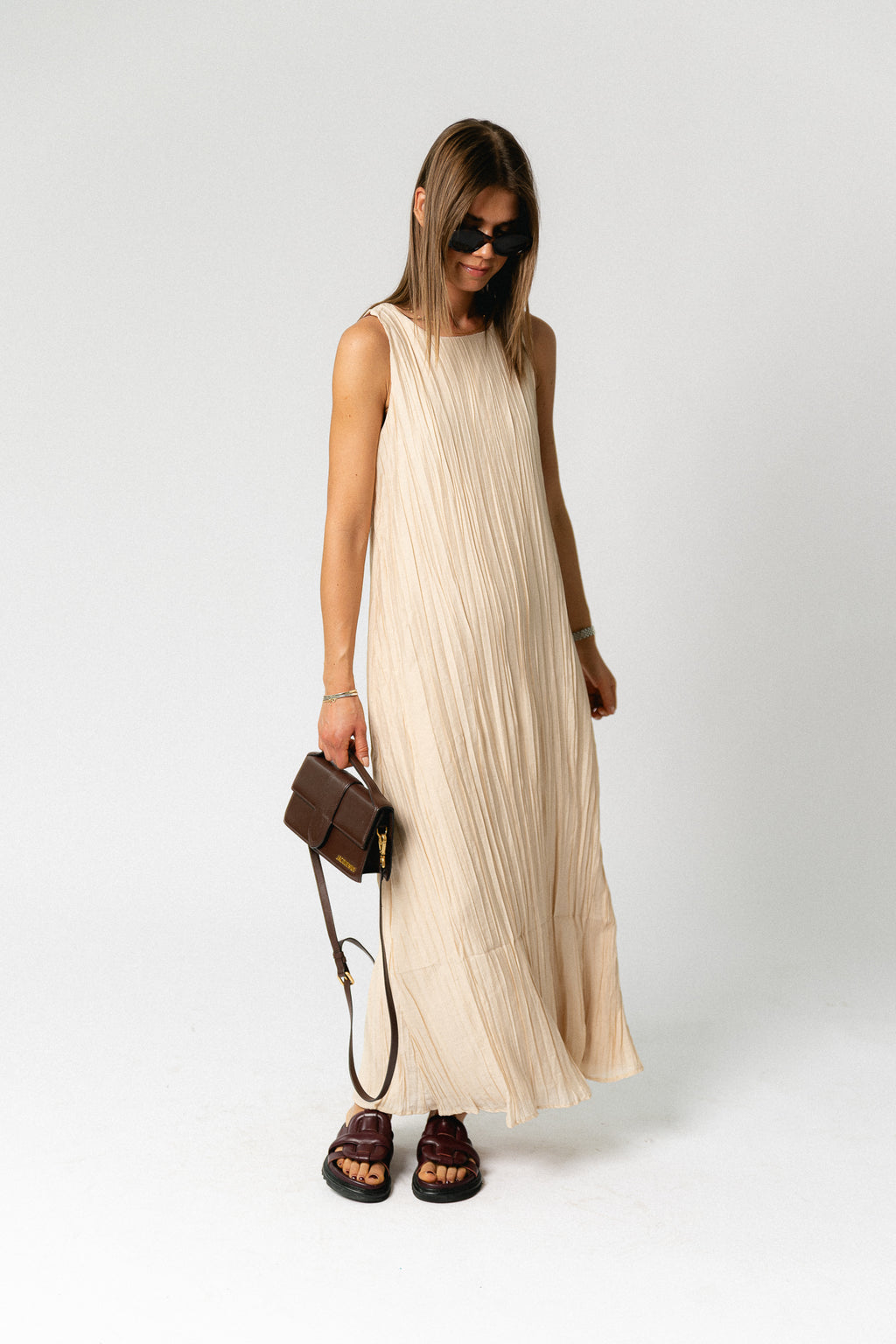 OBJMabel Brea SL O-neck long dress macadamia