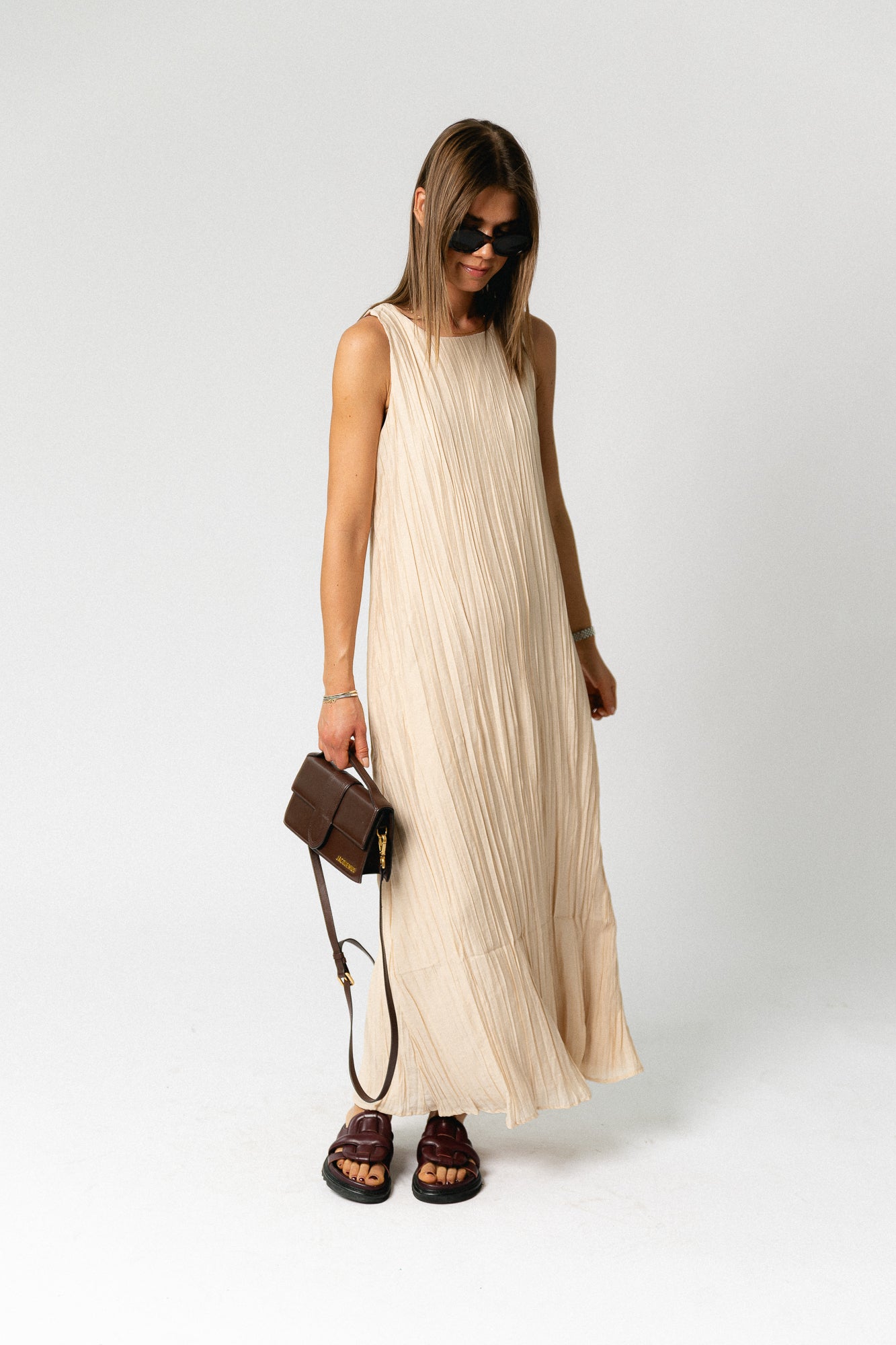 OBJMabel Brea SL O-neck long dress macadamia