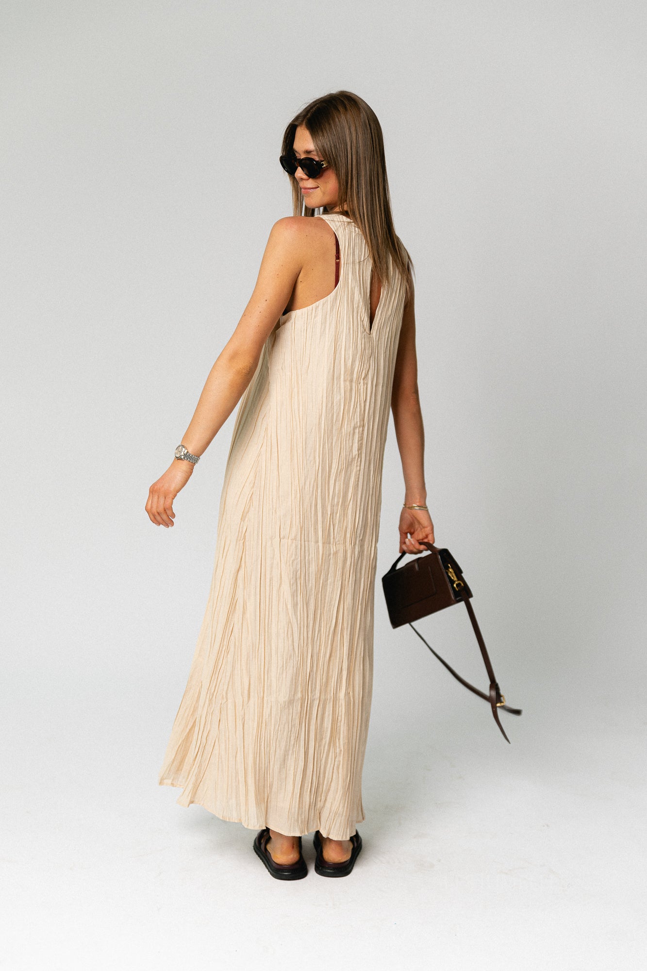 OBJMabel Brea SL O-neck long dress macadamia