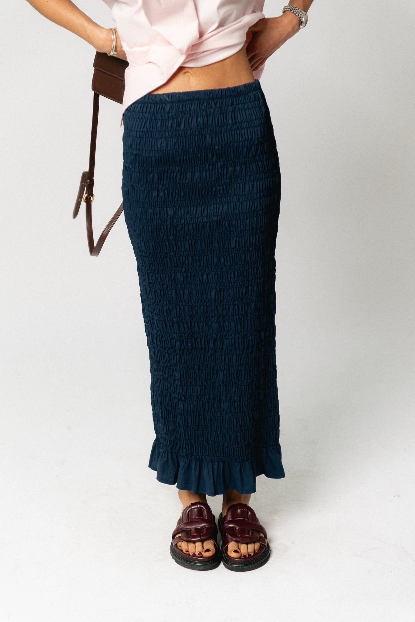 Mona smocked skirt navy