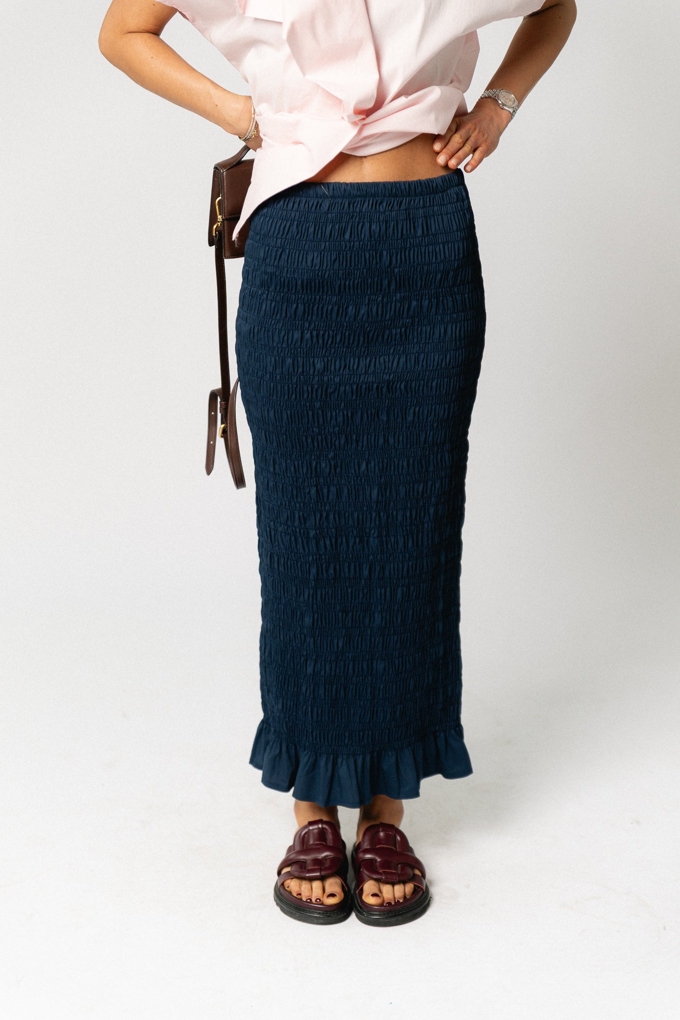 Mona smocked skirt navy