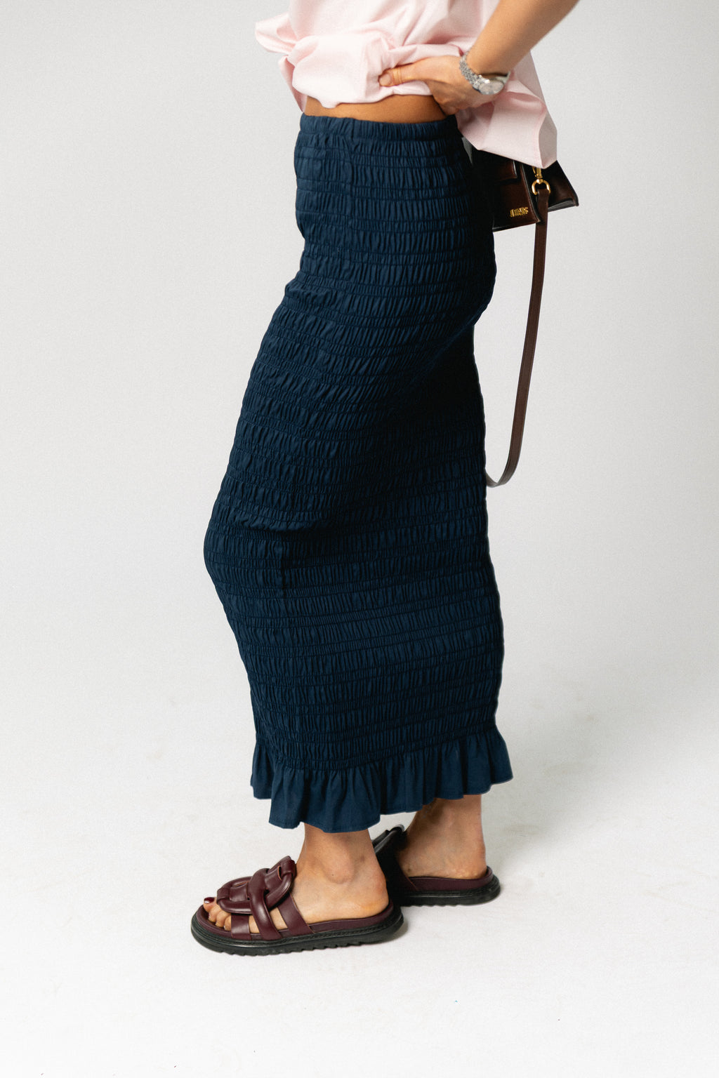 Mona smocked skirt navy