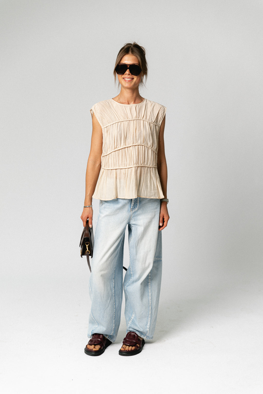 OBJMabel Brea SL O-neck top macadamia