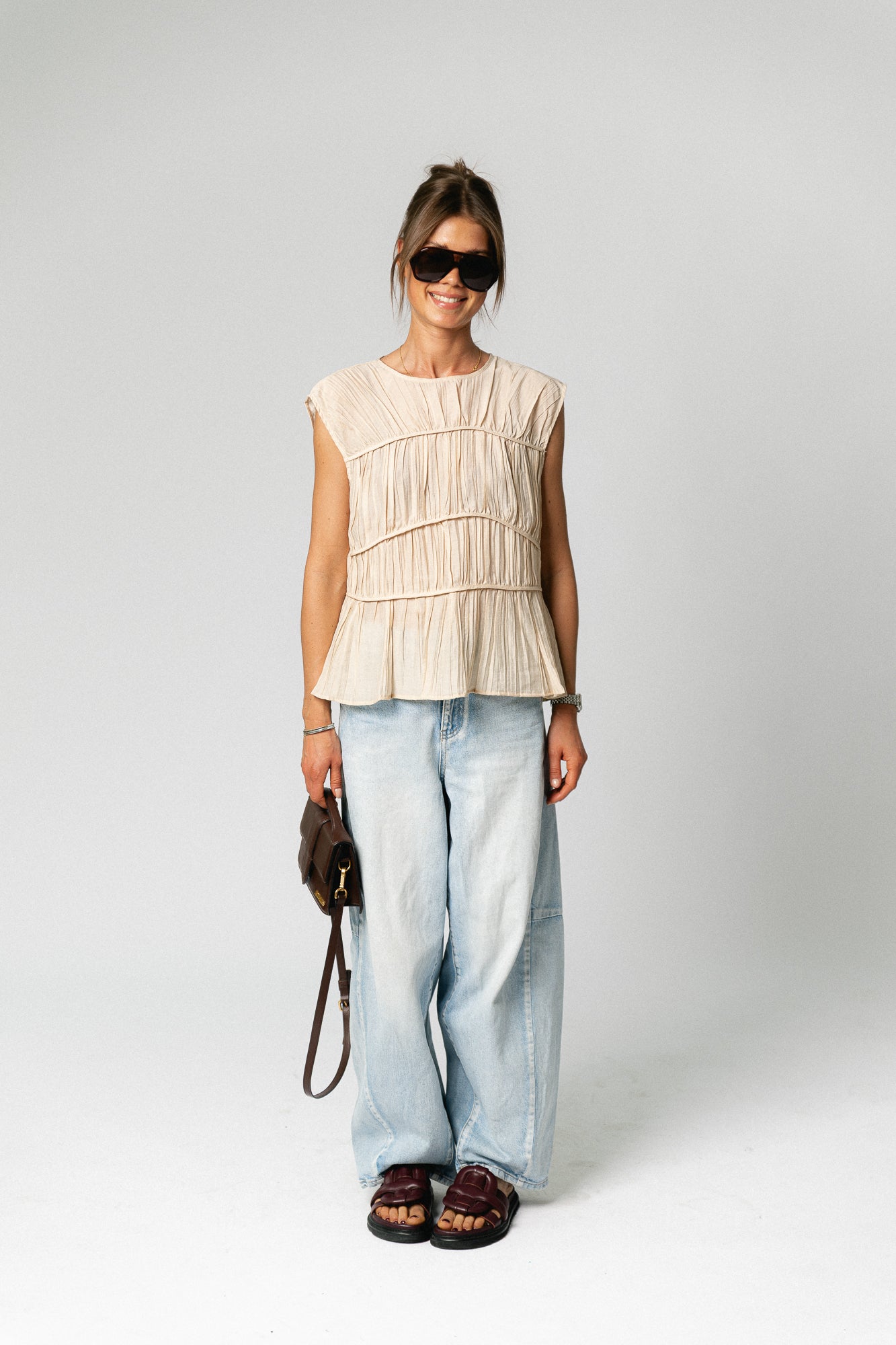 OBJMabel Brea SL O-neck top macadamia
