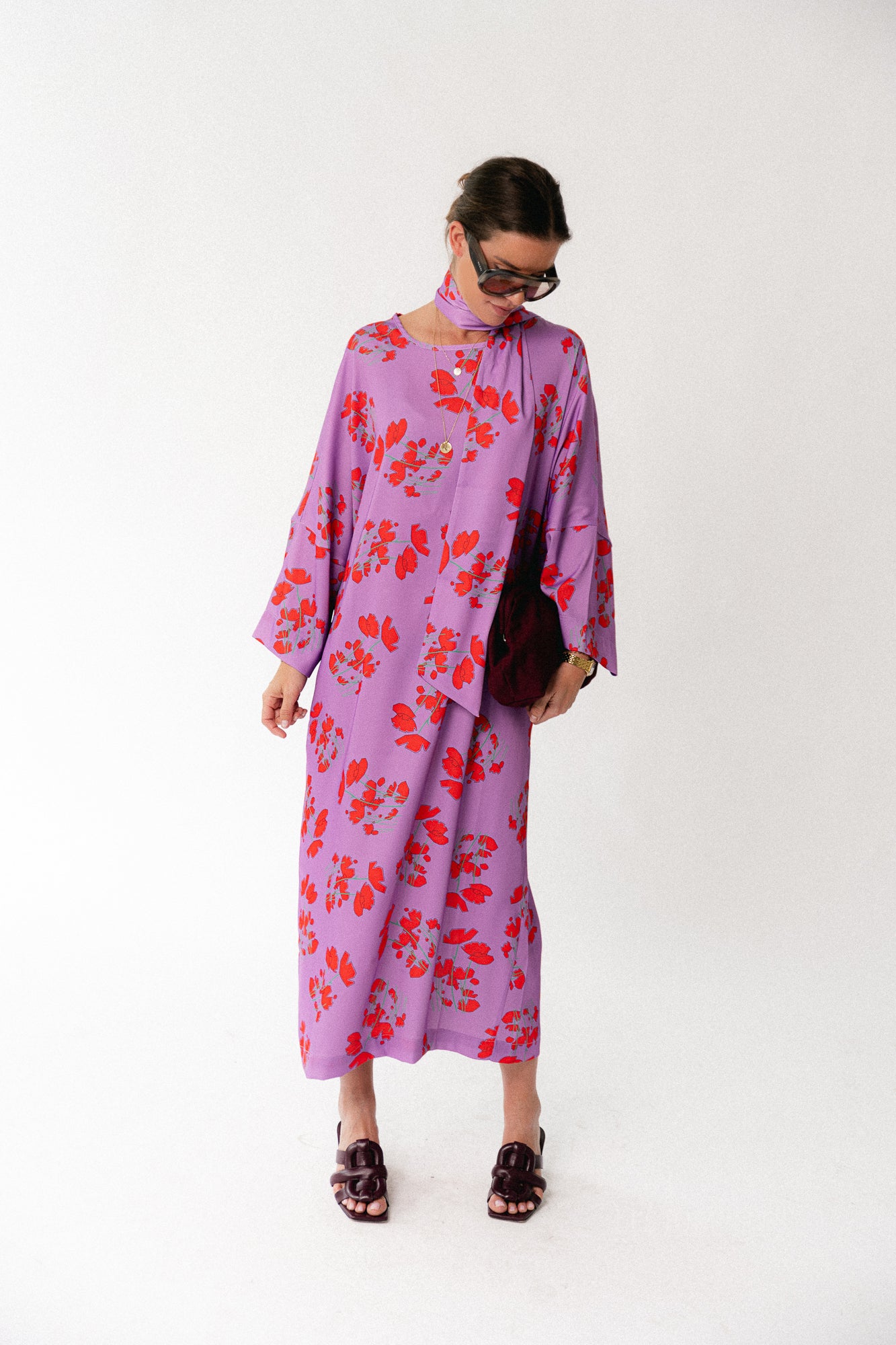 Valerie long dress viola print lilac