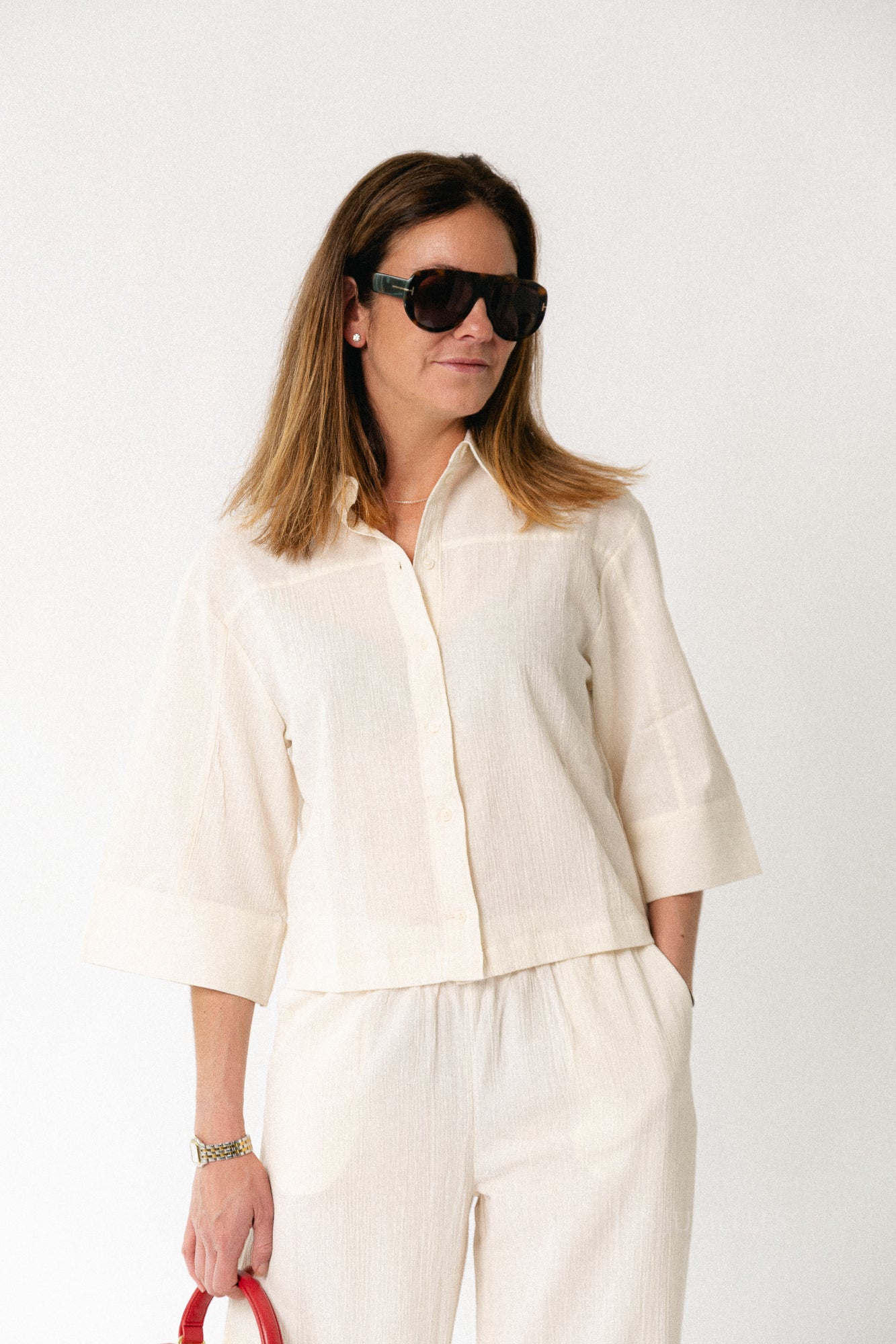 SLFFinnie relaxed 3/4 sun shirt egret