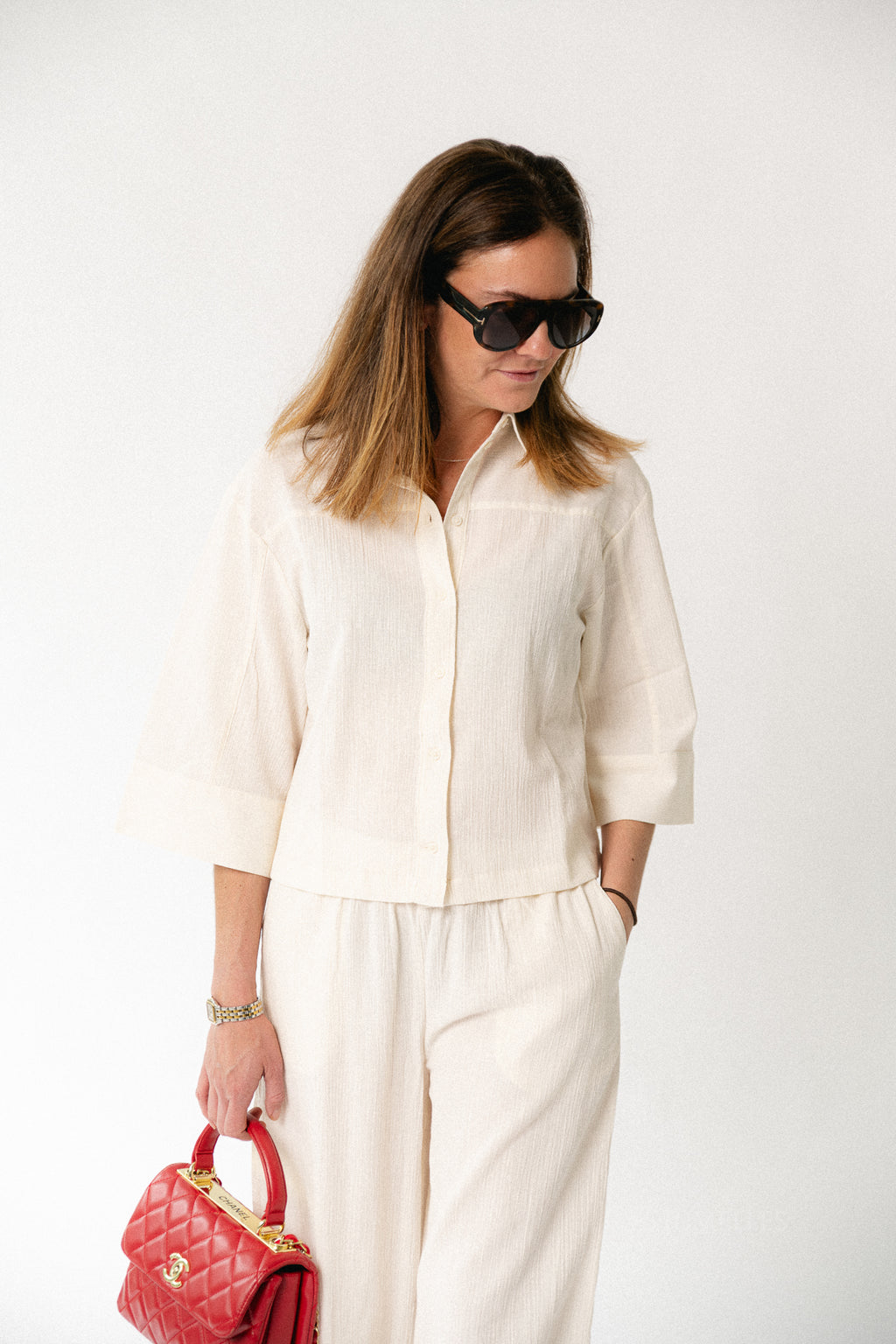 SLFFinnie relaxed 3/4 sun shirt egret