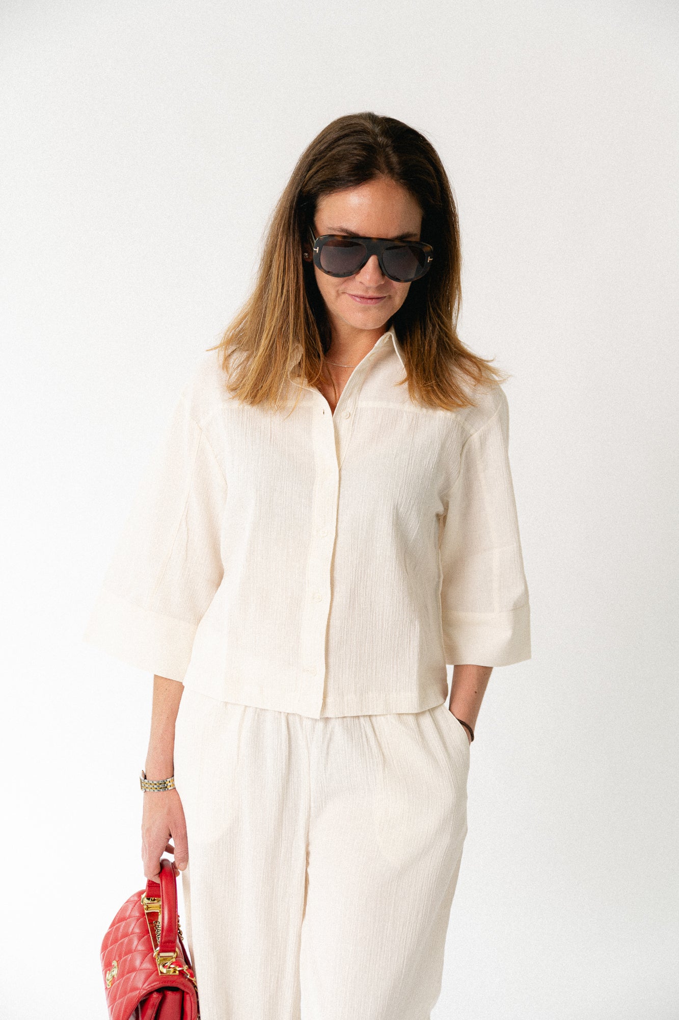 SLFFinnie relaxed 3/4 sun shirt egret