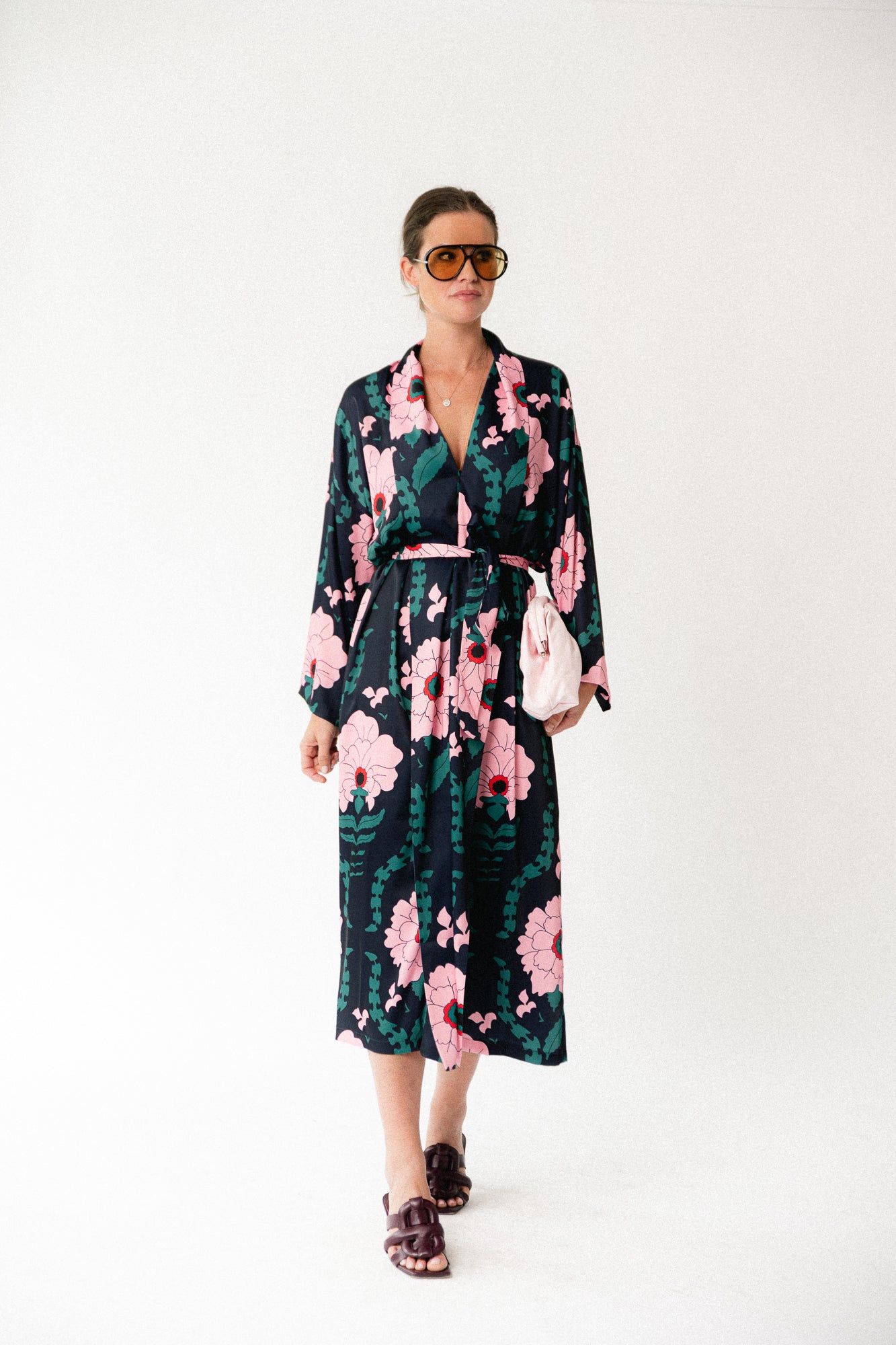 Palmer long printed dress navy/pink