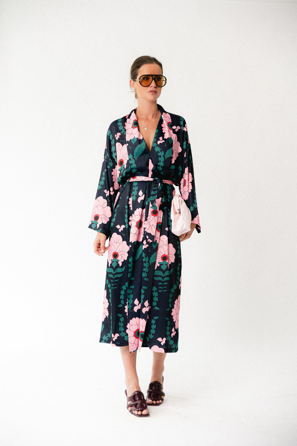 Palmer long printed dress navy/pink