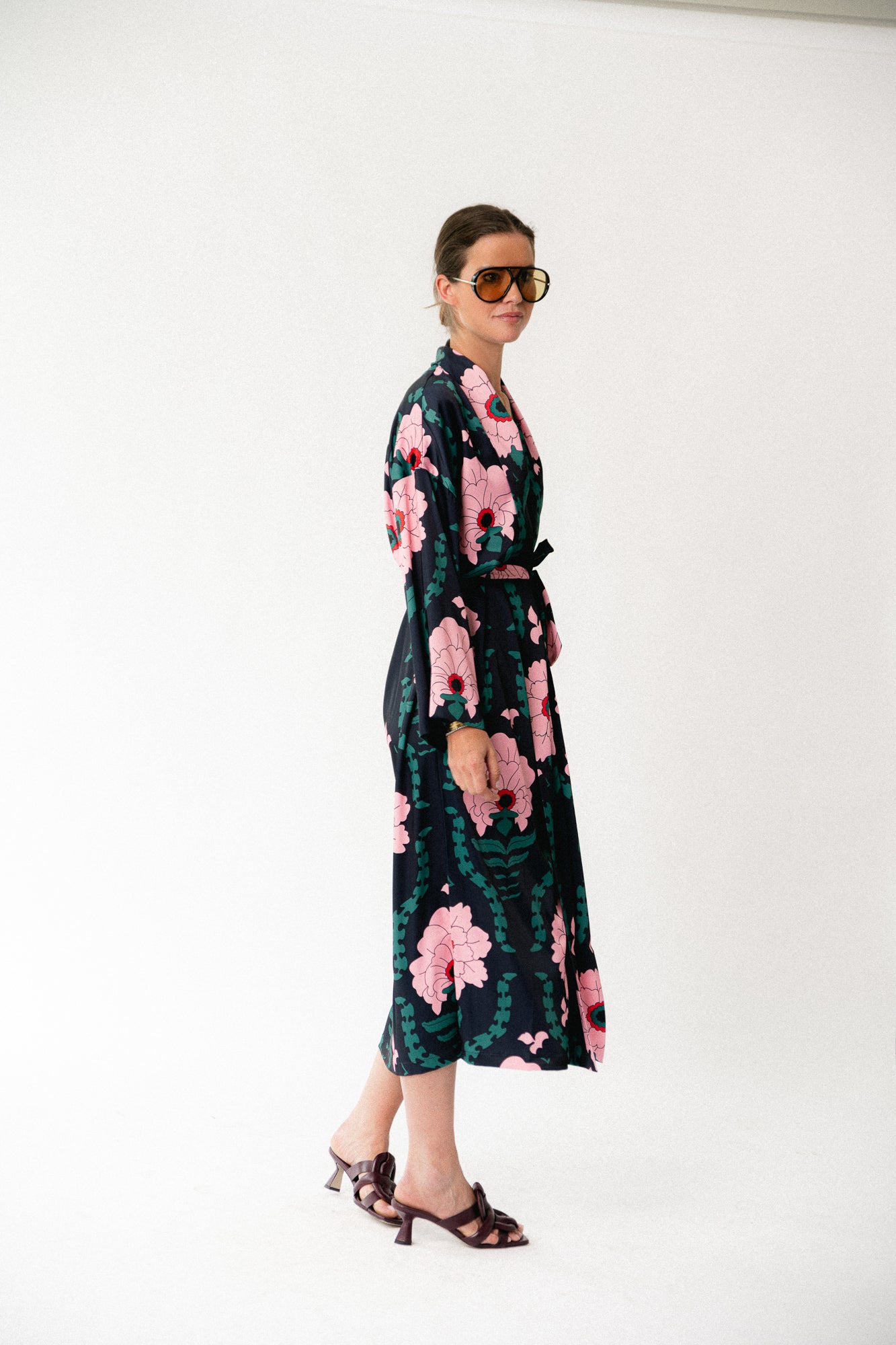 Palmer long printed dress navy/pink