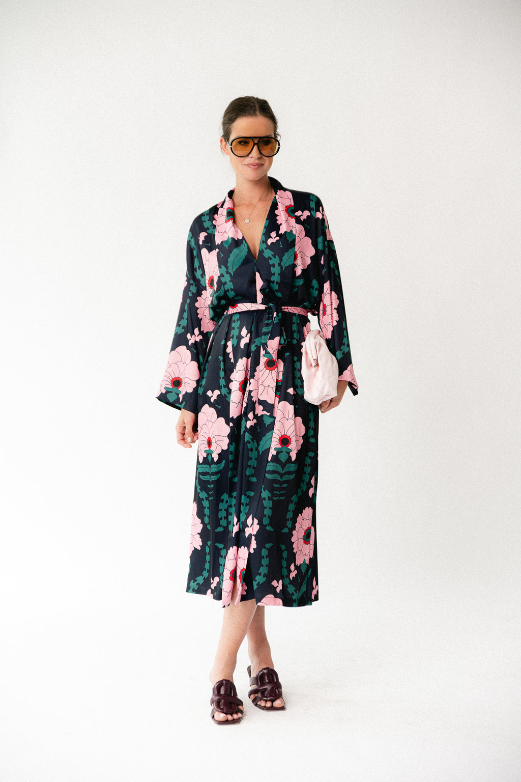 Palmer long printed dress navy/pink