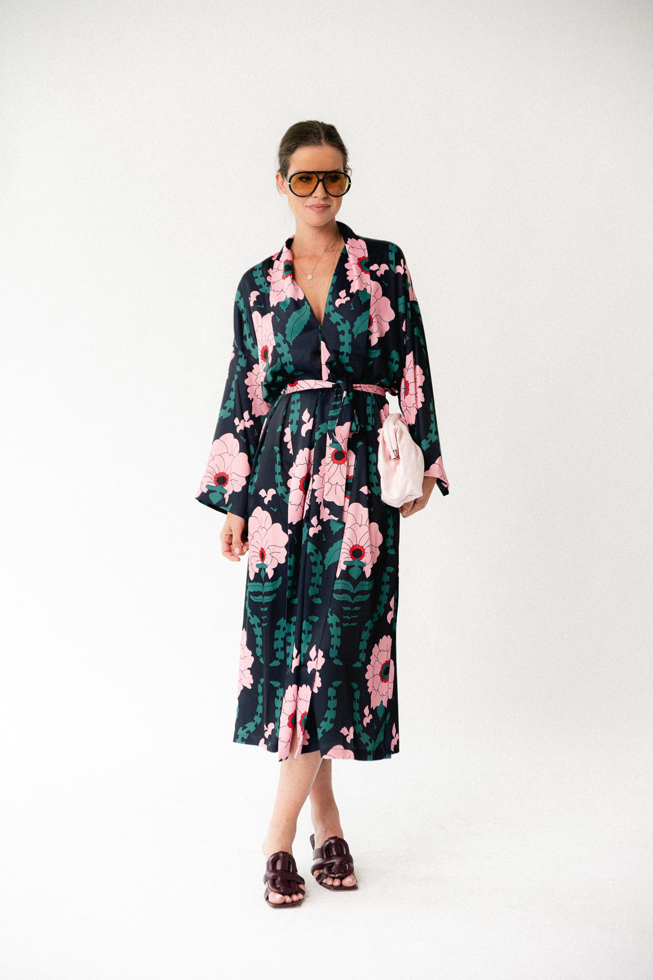 Palmer long printed dress navy/pink