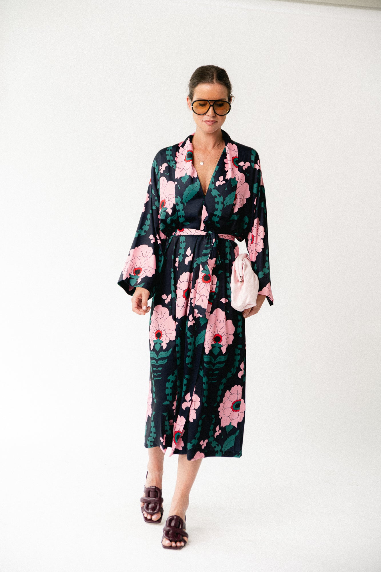 Palmer long printed dress navy/pink