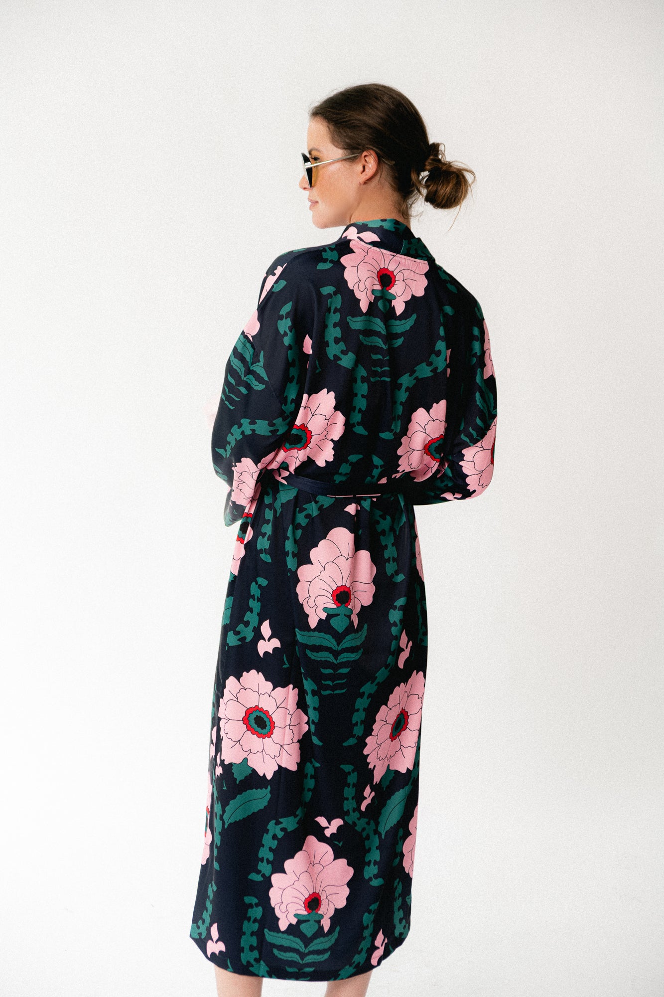 Palmer long printed dress navy/pink
