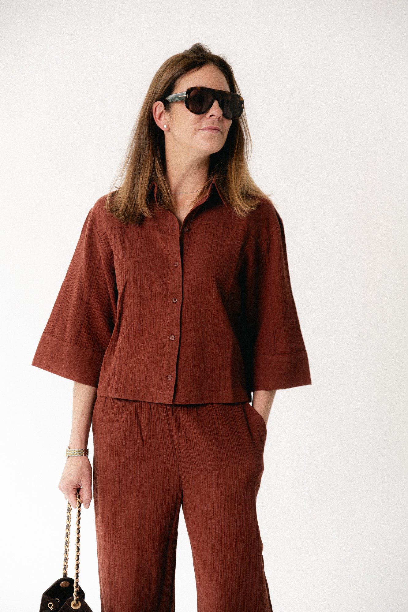 SLFFinnie relaxed 3/4 sun shirt cherry mahogany